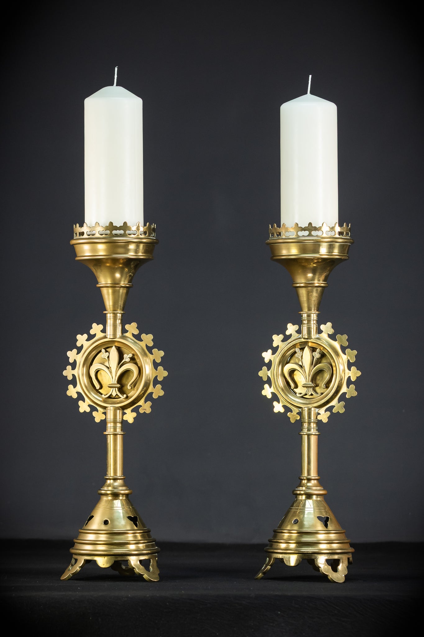 Pair of Gilded Bronze Candle Holders | 1800s Antique | 22.4"