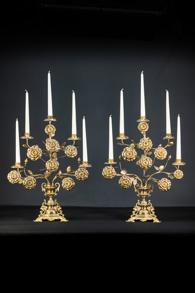 Two Gilded Bronze Baroque Candle Holders | 1800s Antique | 22" / 56 cm