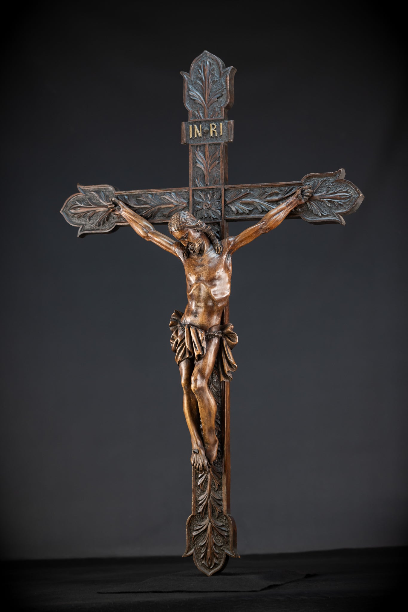 Wall Crucifix | 1800s Antique Church Wooden Cross | 39.8" / 101 cm