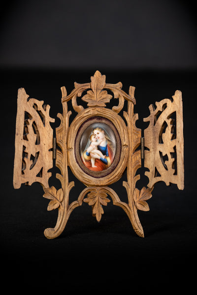 Madonna w Child Jesus Porcelain Painting Wood Frame Icon
