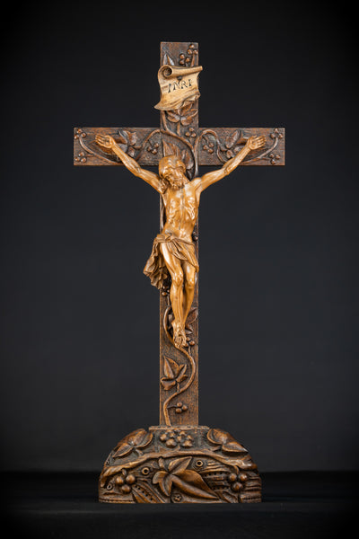 French Wooden Altar Crucifix | 1800s Antique | 29.9" / 76 cm