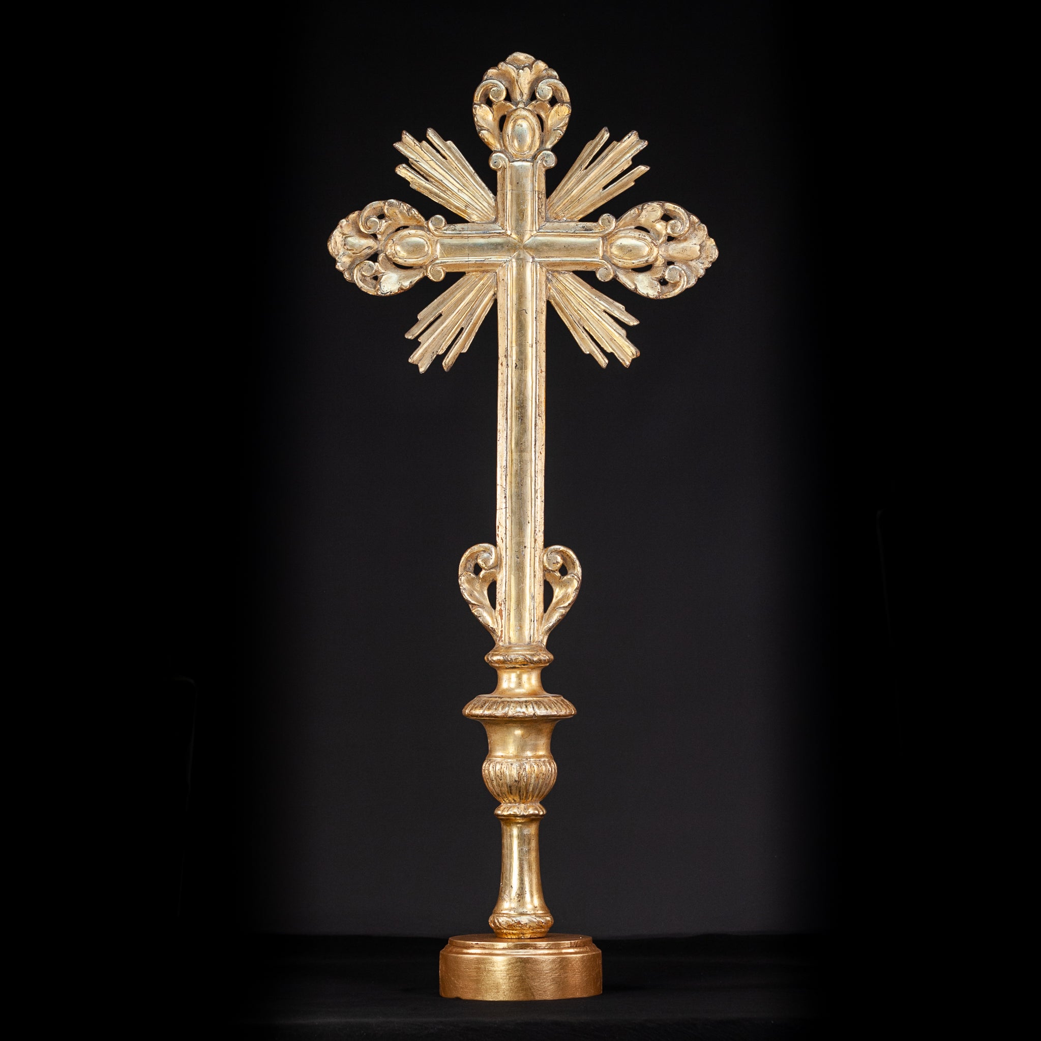 Crucifix Processional Gilded Wood | 1700s Antique 36.4"/ 92.5 cm