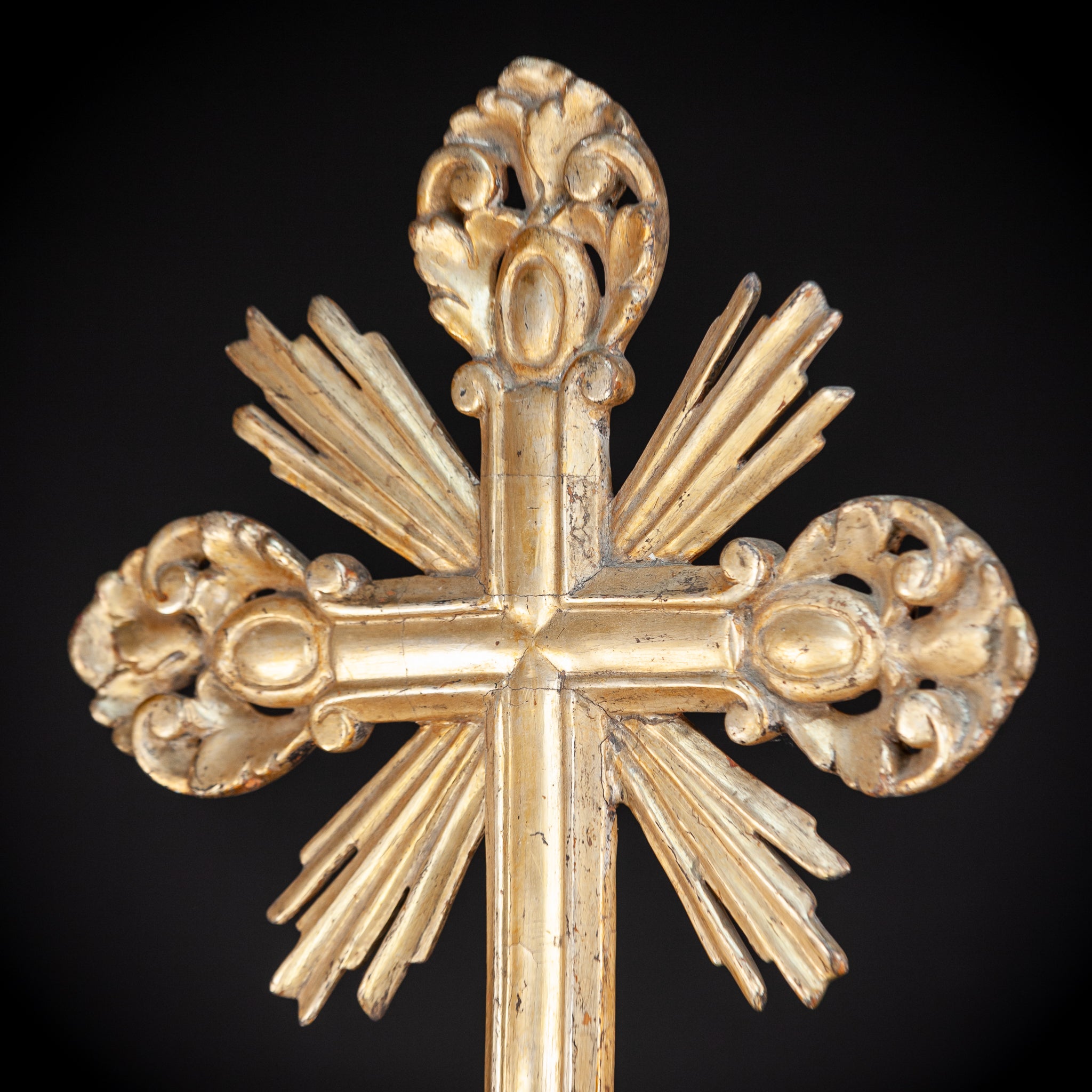 Crucifix Processional Gilded Wood | 1700s Antique 36.4"/ 92.5 cm