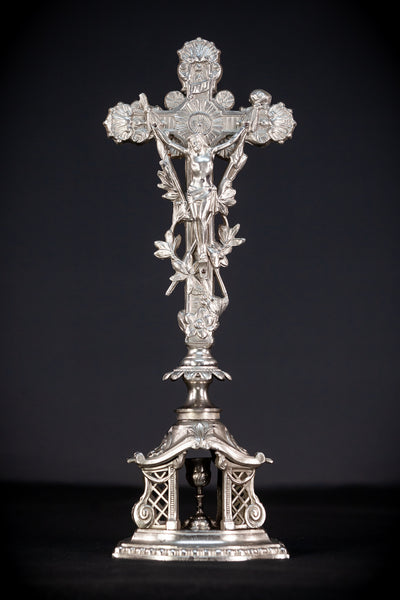 Altar Crucifix | Silvered Metal 18.1”