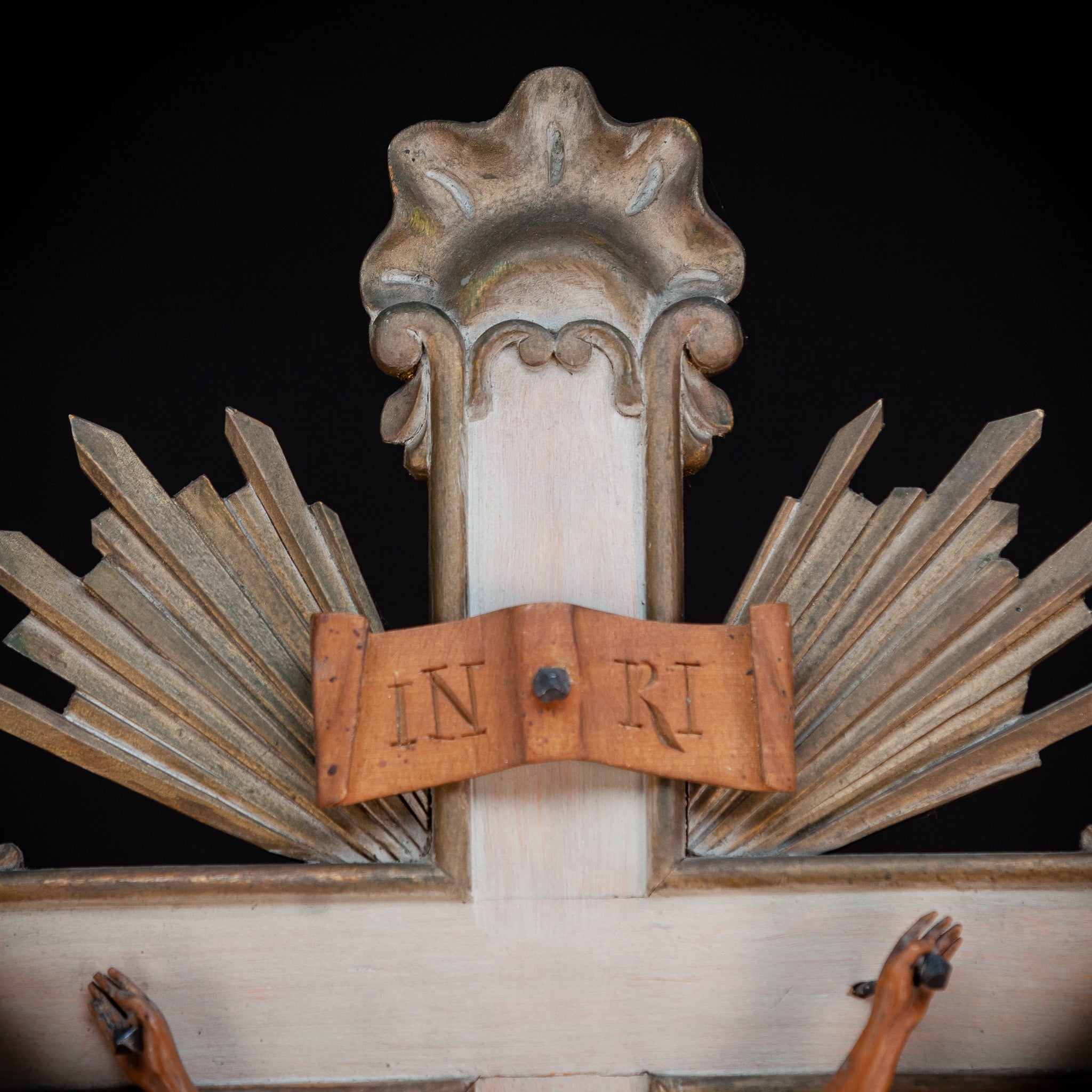Altar Crucifix Baroque | Wood Carving | 1700s Antiques | 43.7" / 111 cm