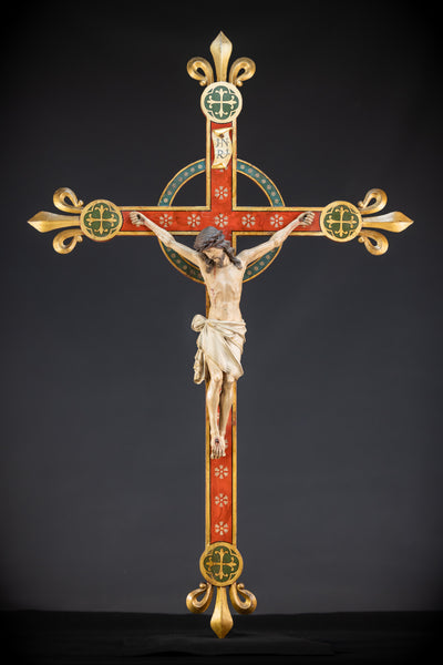 Antique Altar Crucifix | Wood Carved Jesus | 37.4"