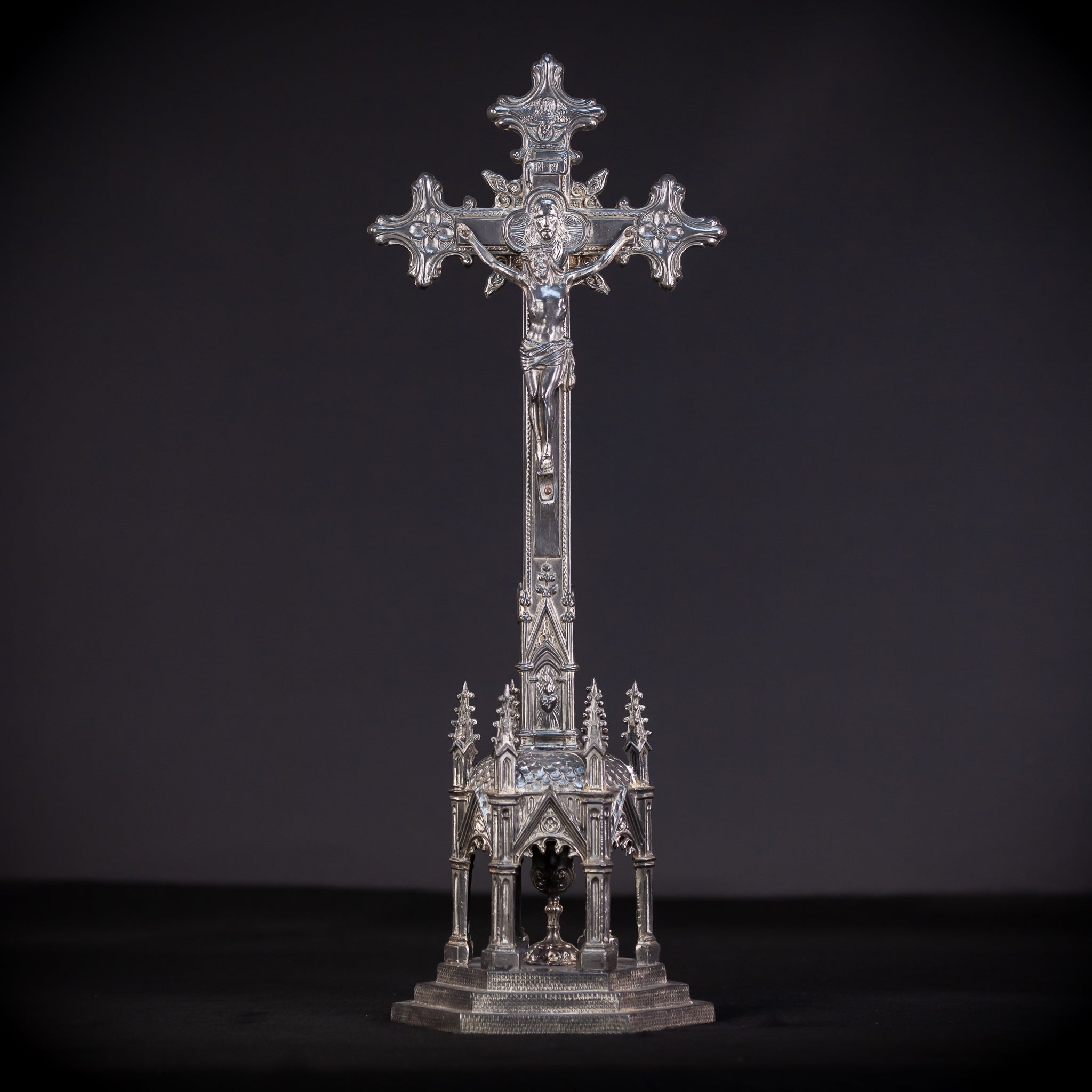 Altar Crucifix | Silvered Metal 19.7”