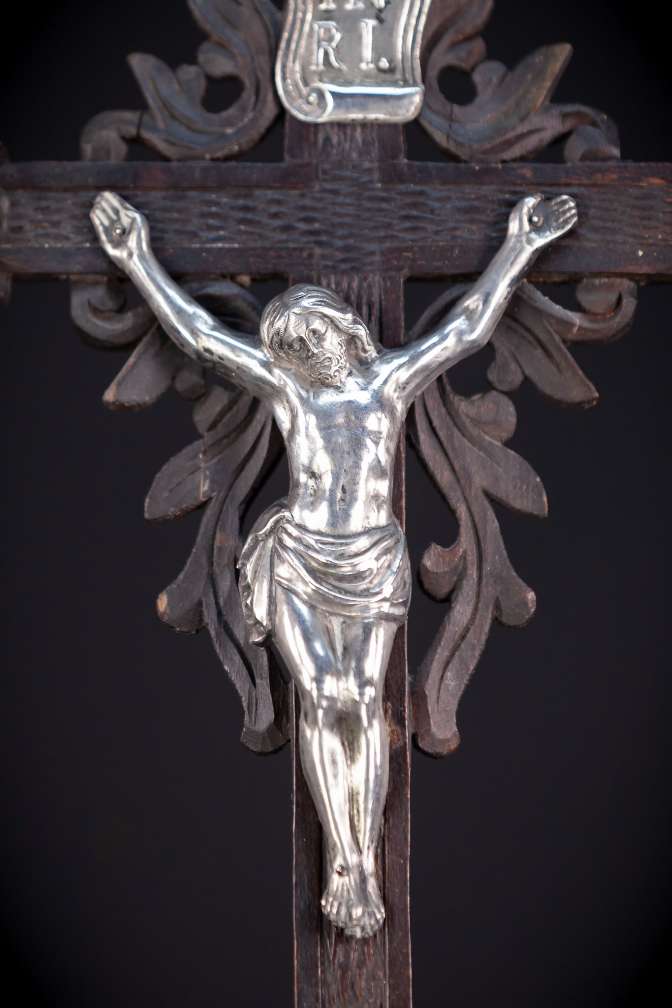 Altar Crucifix | Solid Silver Jesus Christ | 1800s Antique |21.7" (55 cm)