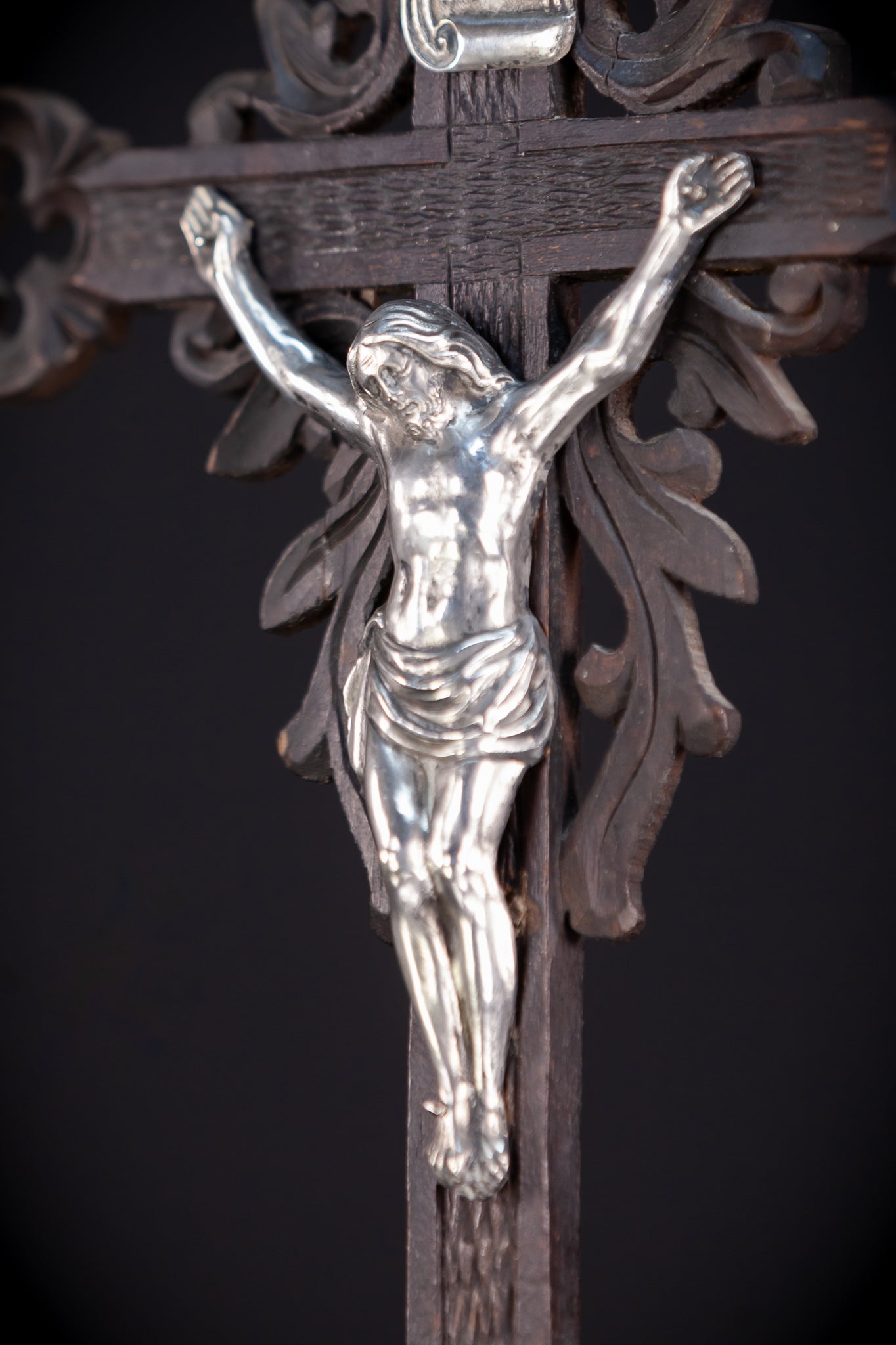 Altar Crucifix | Solid Silver Jesus Christ | 1800s Antique |21.7" (55 cm)