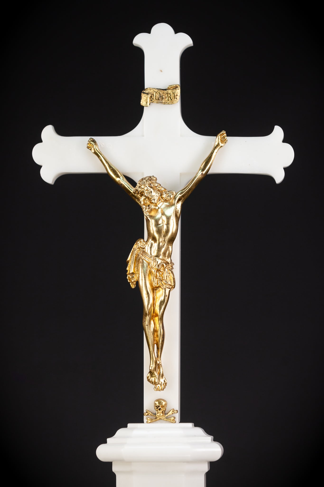 Marble and Gilded Bronze Altar Crucifix | 1800s Antique | 20.1" / 51 cm