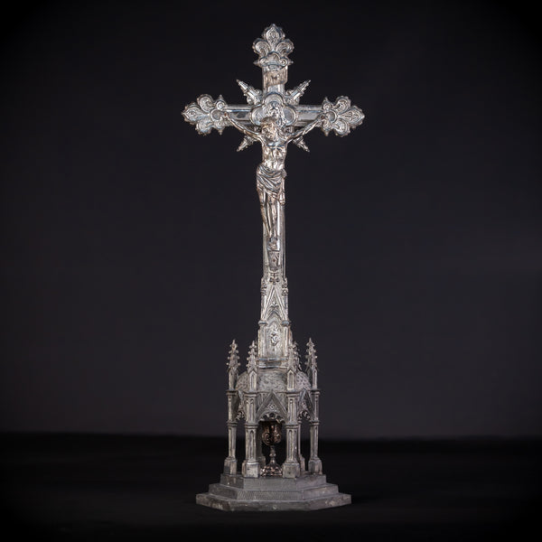  Altar Crucifix | Silvered Metal 22”
