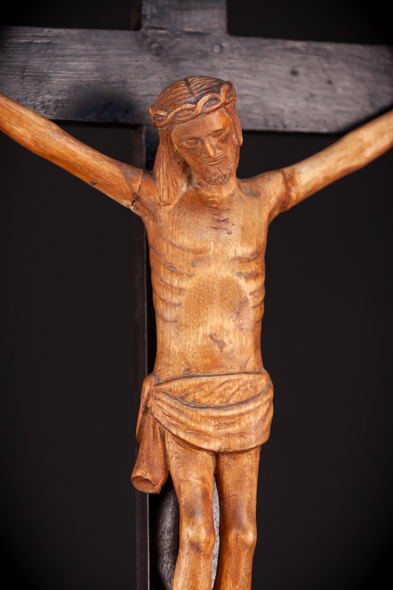 Altar Crucifix with Carved Corpus Christi | 1800s Antique | 30.3" / 77 cm