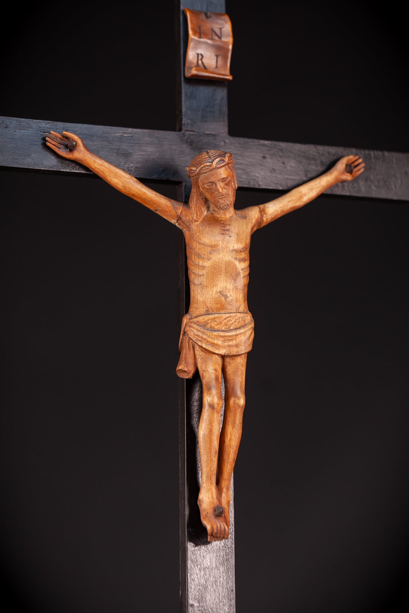 Altar Crucifix with Carved Corpus Christi | 1800s Antique | 30.3" / 77 cm