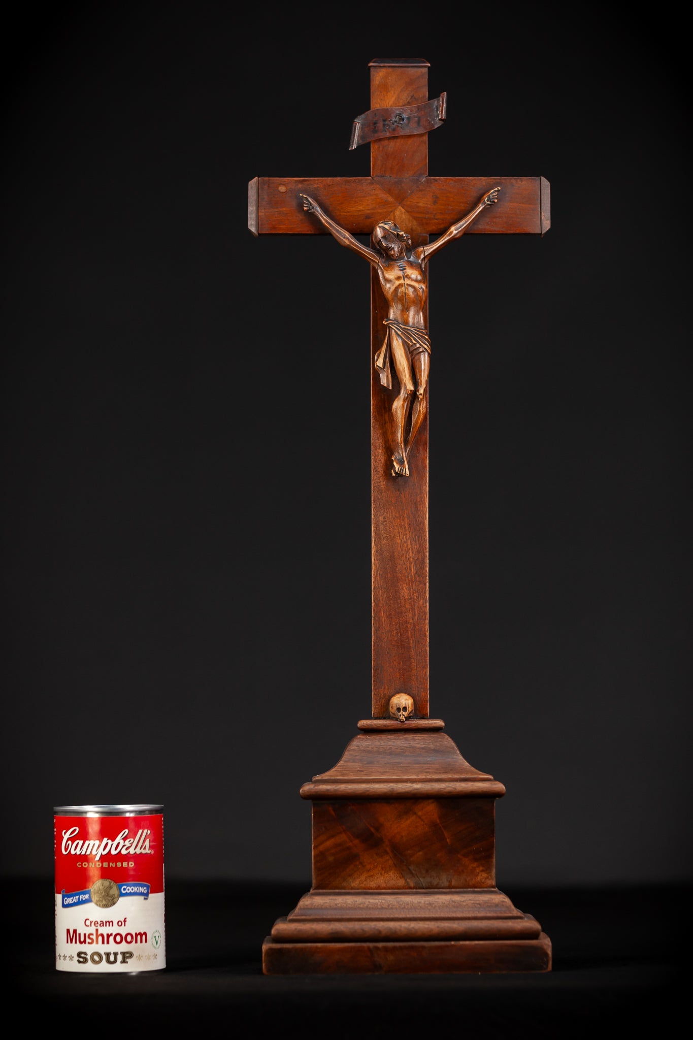 Altar Crucifix Carved Wood | 1800s Antique | 22.8" / 58 cm