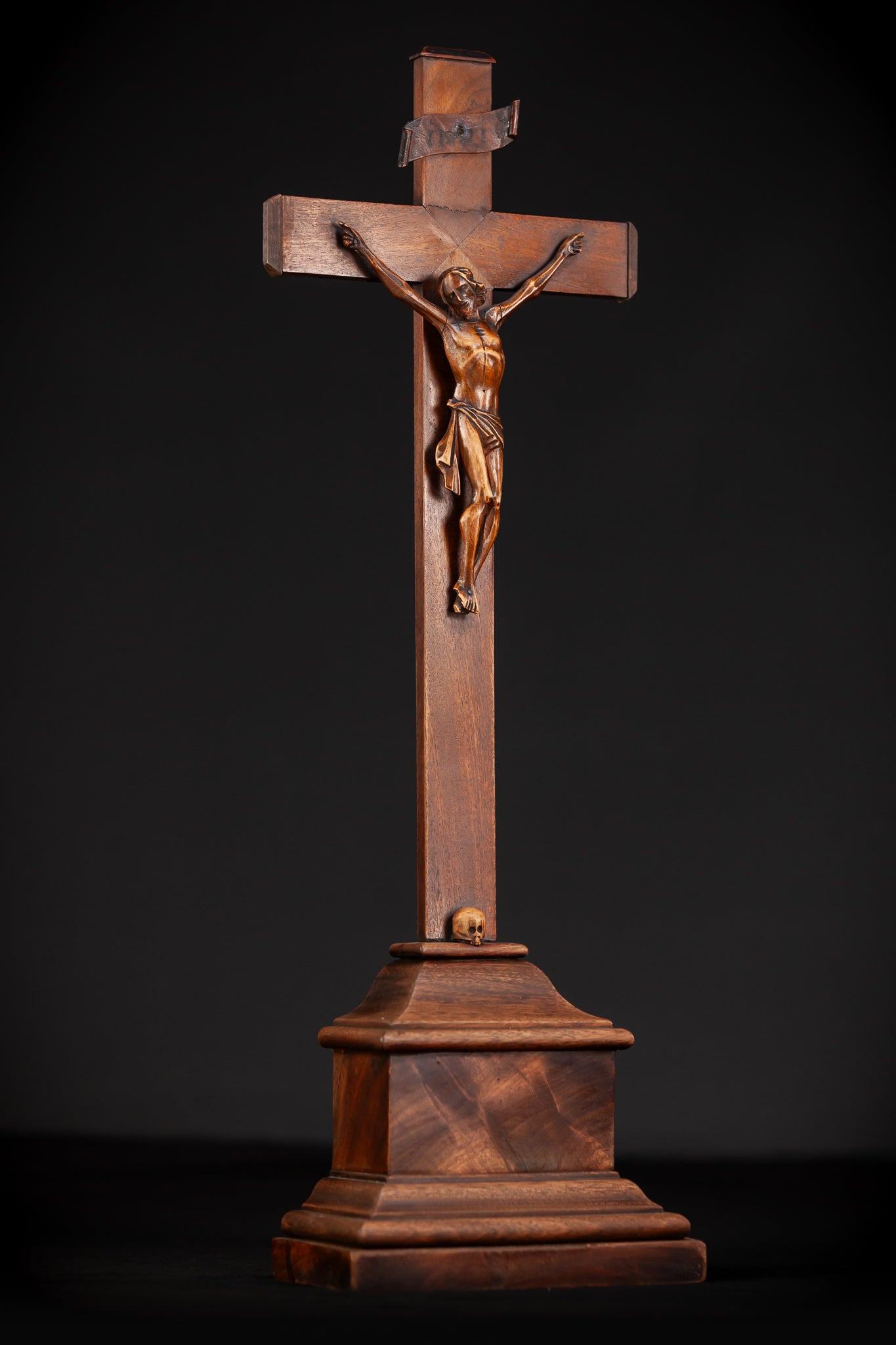 Altar Crucifix Carved Wood | 1800s Antique | 22.8" / 58 cm