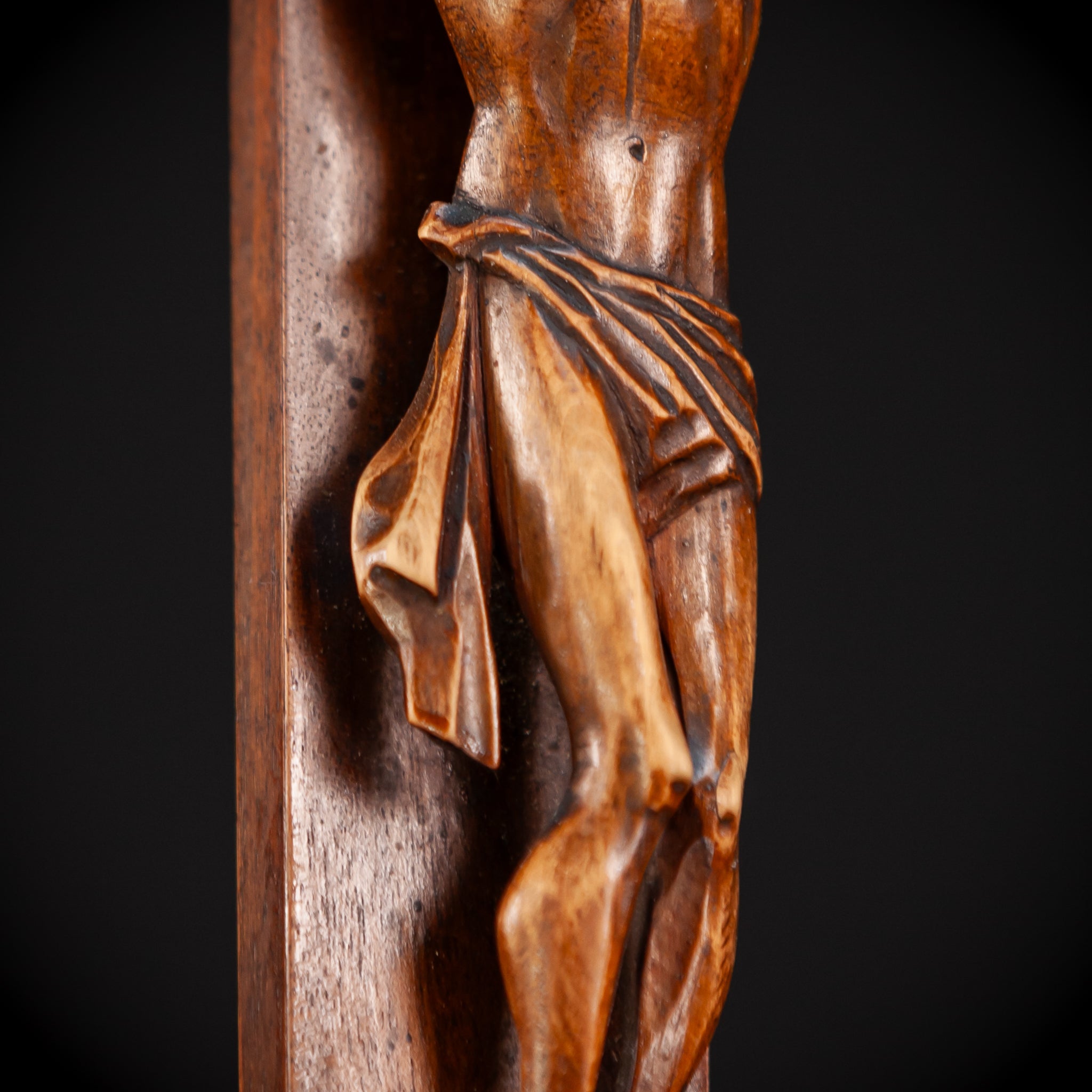 Altar Crucifix Carved Wood | 1800s Antique | 22.8" / 58 cm