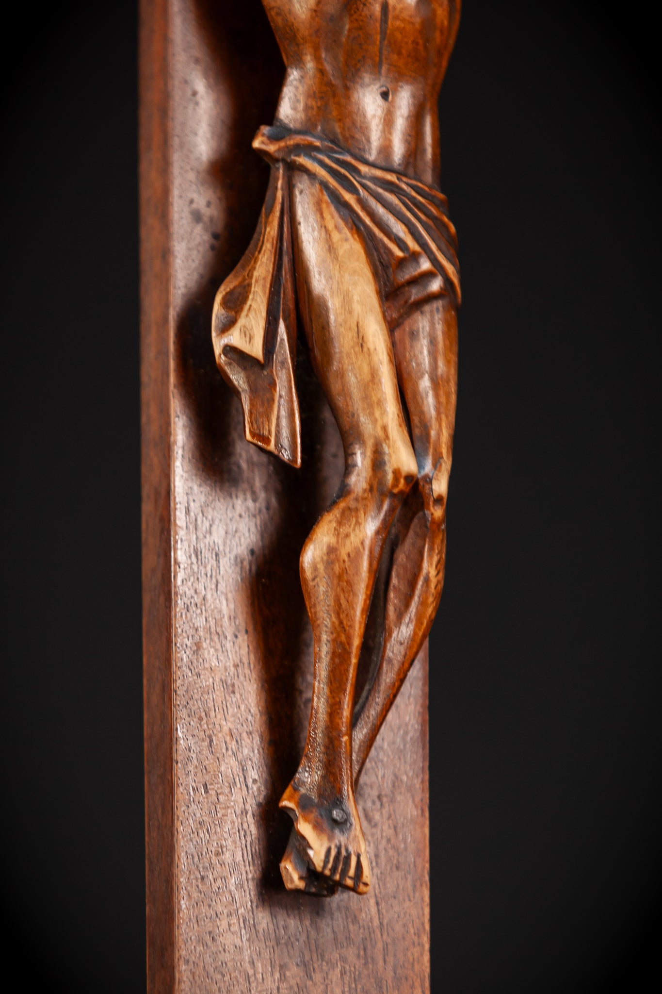 Altar Crucifix Carved Wood | 1800s Antique | 22.8" / 58 cm