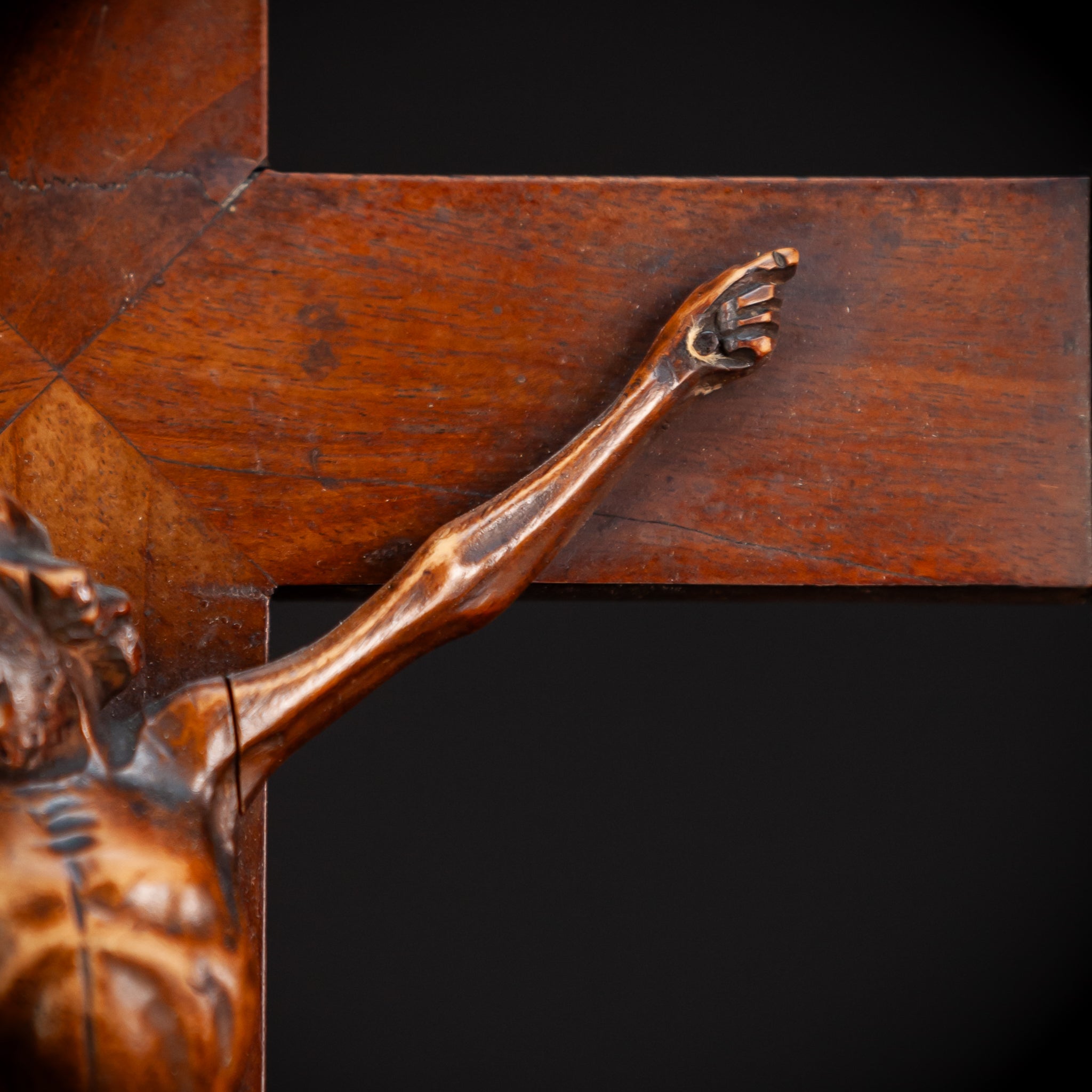 Altar Crucifix Carved Wood | 1800s Antique | 22.8" / 58 cm