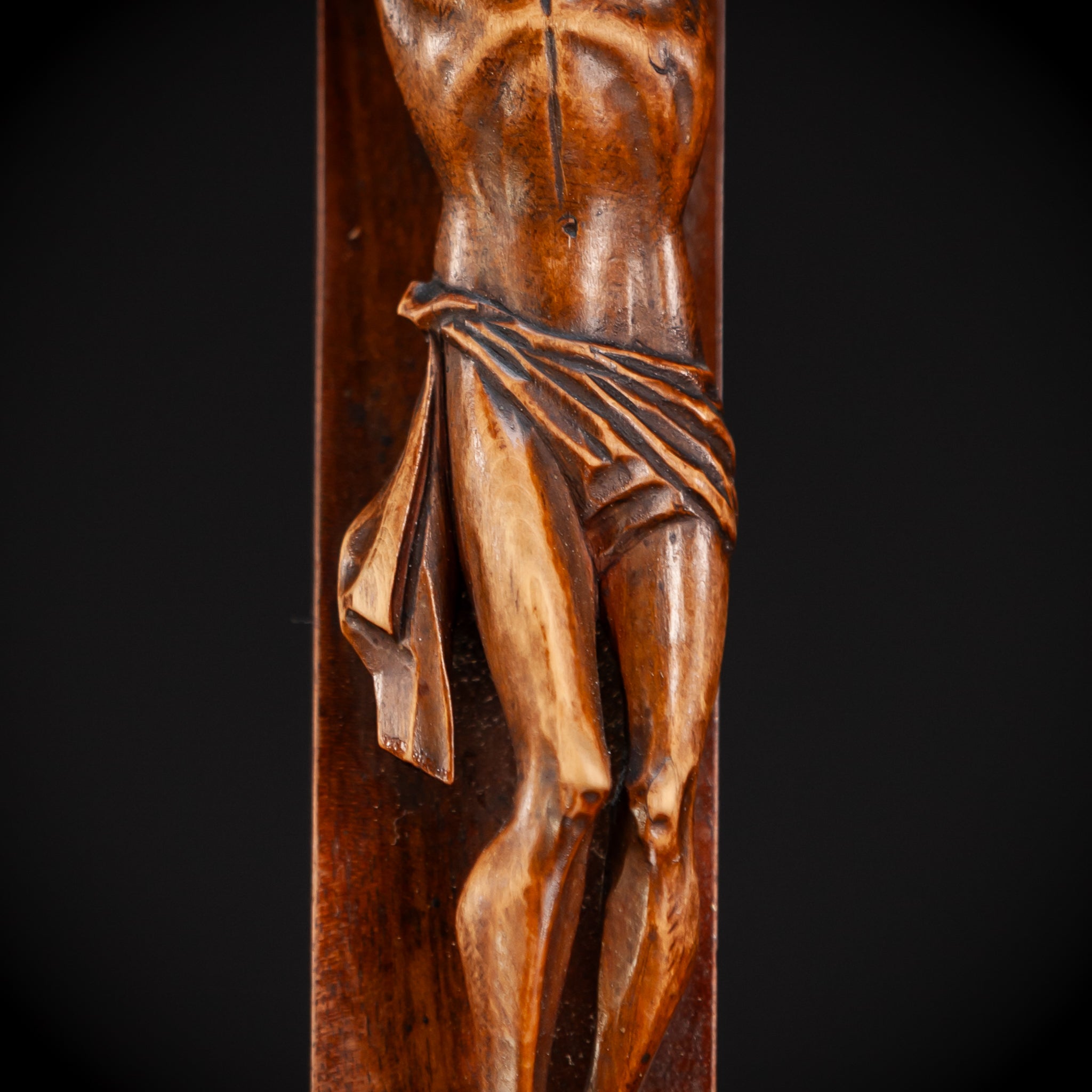 Altar Crucifix Carved Wood | 1800s Antique | 22.8" / 58 cm