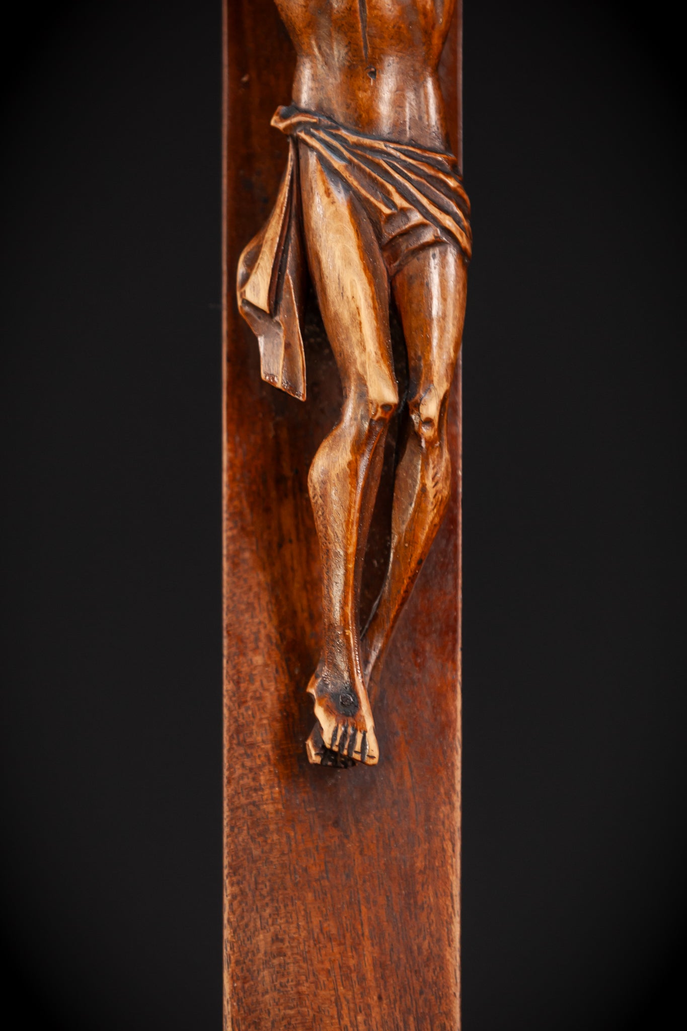 Altar Crucifix Carved Wood | 1800s Antique | 22.8" / 58 cm