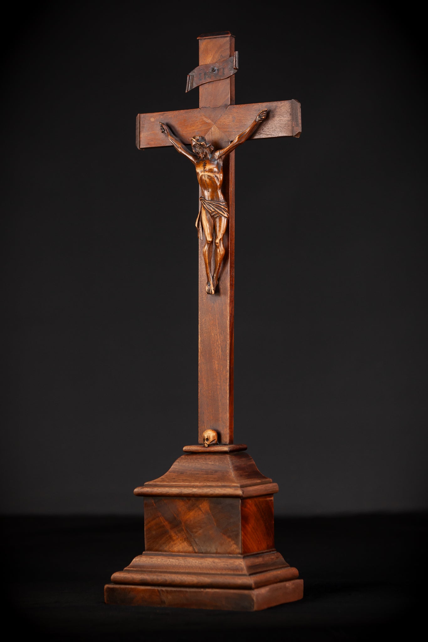 Altar Crucifix Carved Wood | 1800s Antique | 22.8" / 58 cm