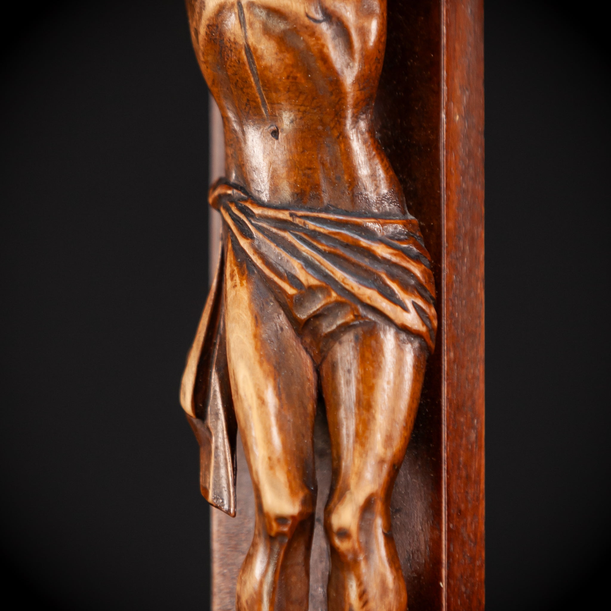 Altar Crucifix Carved Wood | 1800s Antique | 22.8" / 58 cm