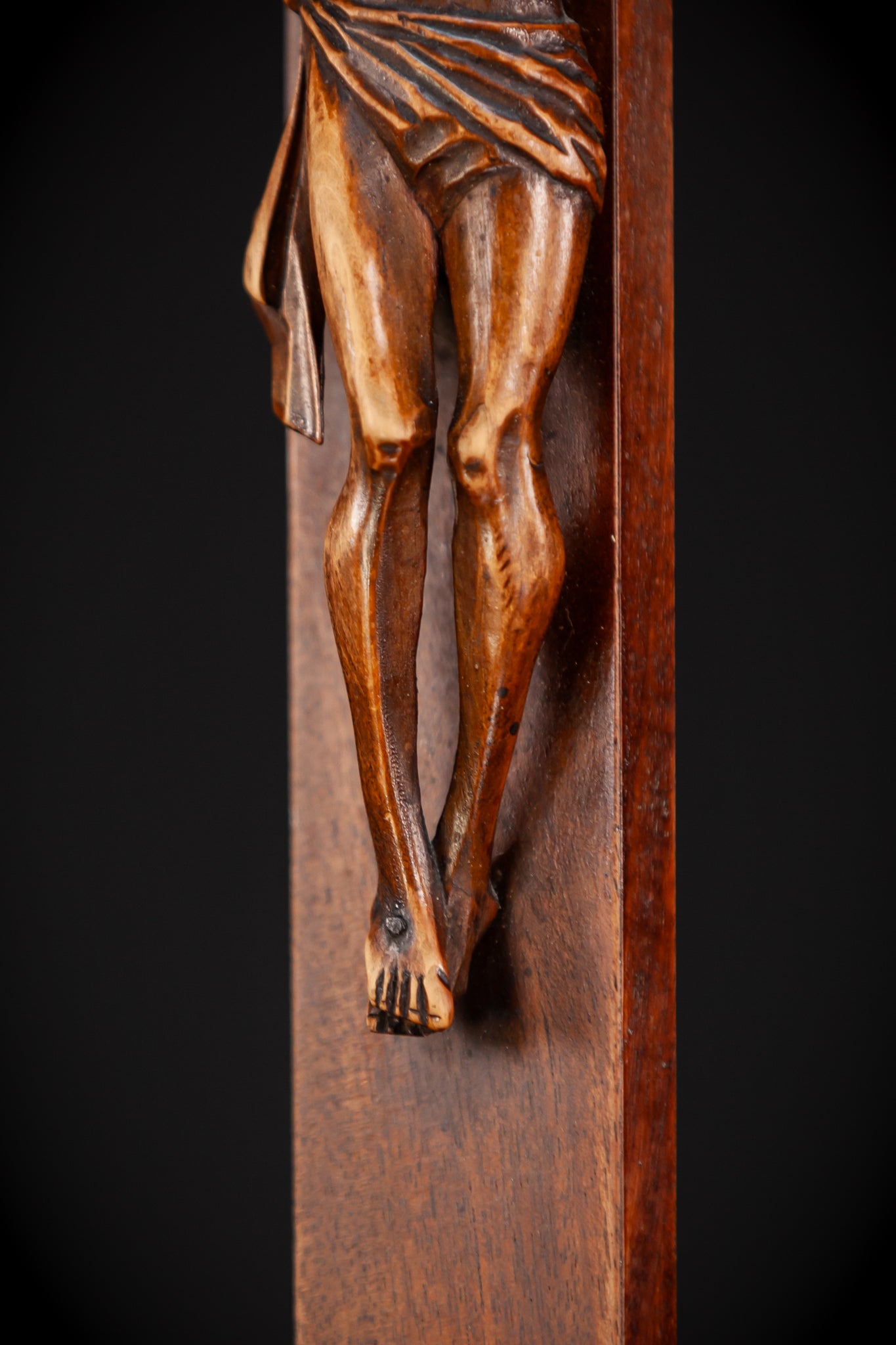 Altar Crucifix Carved Wood | 1800s Antique | 22.8" / 58 cm