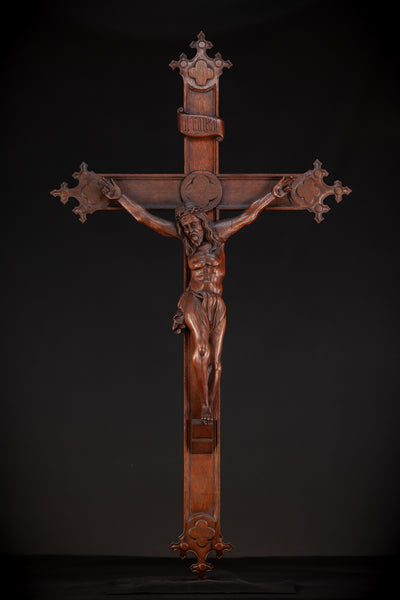 Wall Crucifix Wood Carving | 1800s Antique | 48" / 122 cm