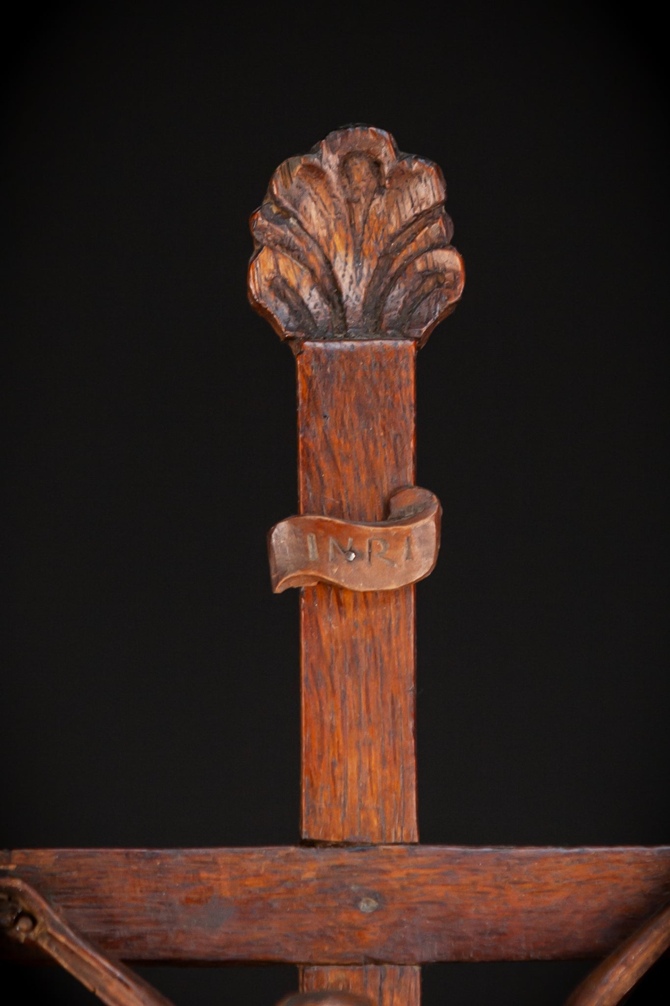 Altar Crucifix Carved Wood | 1700s Antique | 22.8" / 58 cm