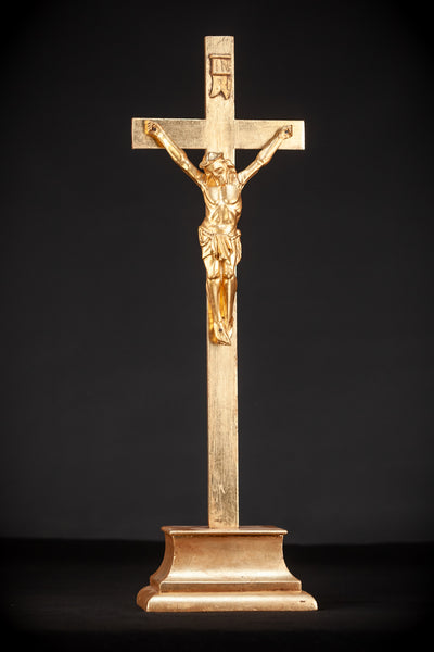  Standing Wood Cross | Gilded Corpus Christi  22.6"