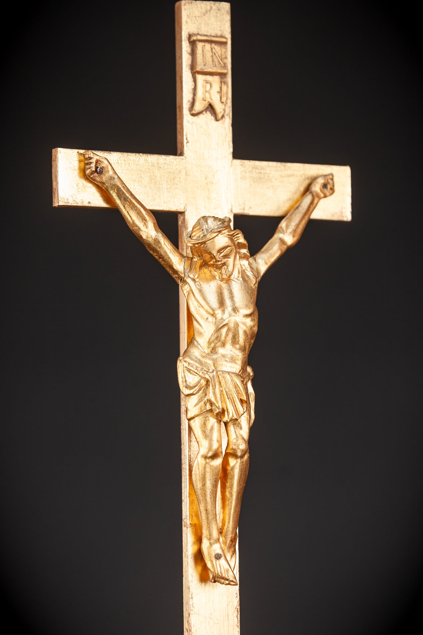 Standing Wood Cross | Gilded Corpus Christi  22.6"