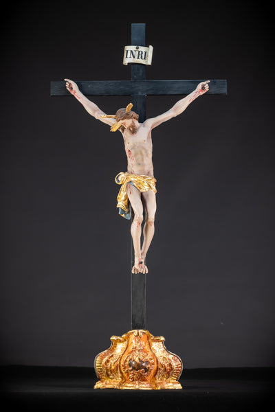 Altar Crucifix | 1700s Baroque Wooden Cross | 33.9" / 86 cm