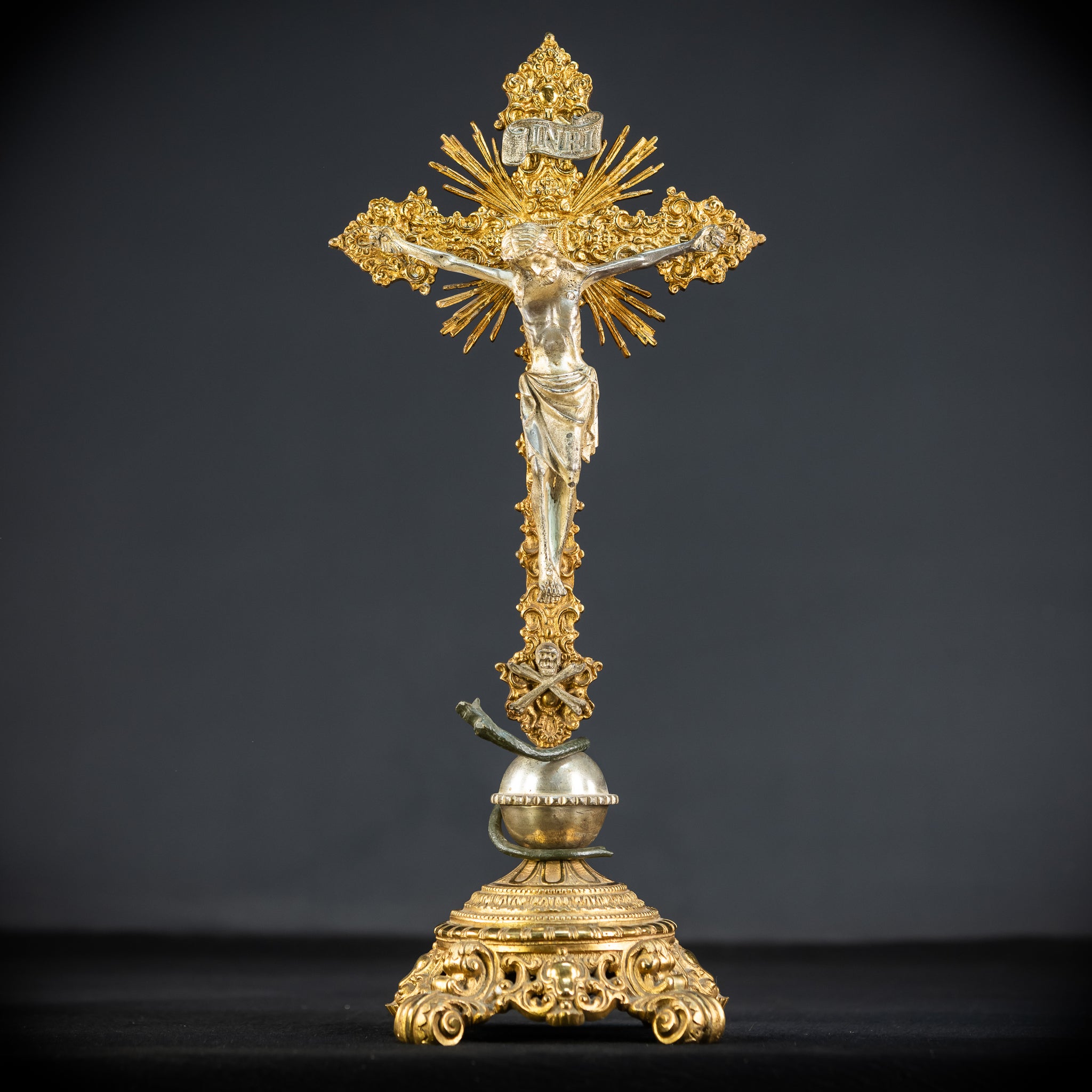 Crucifix Altar | French 1700s Gilded Bronze | 19.7"