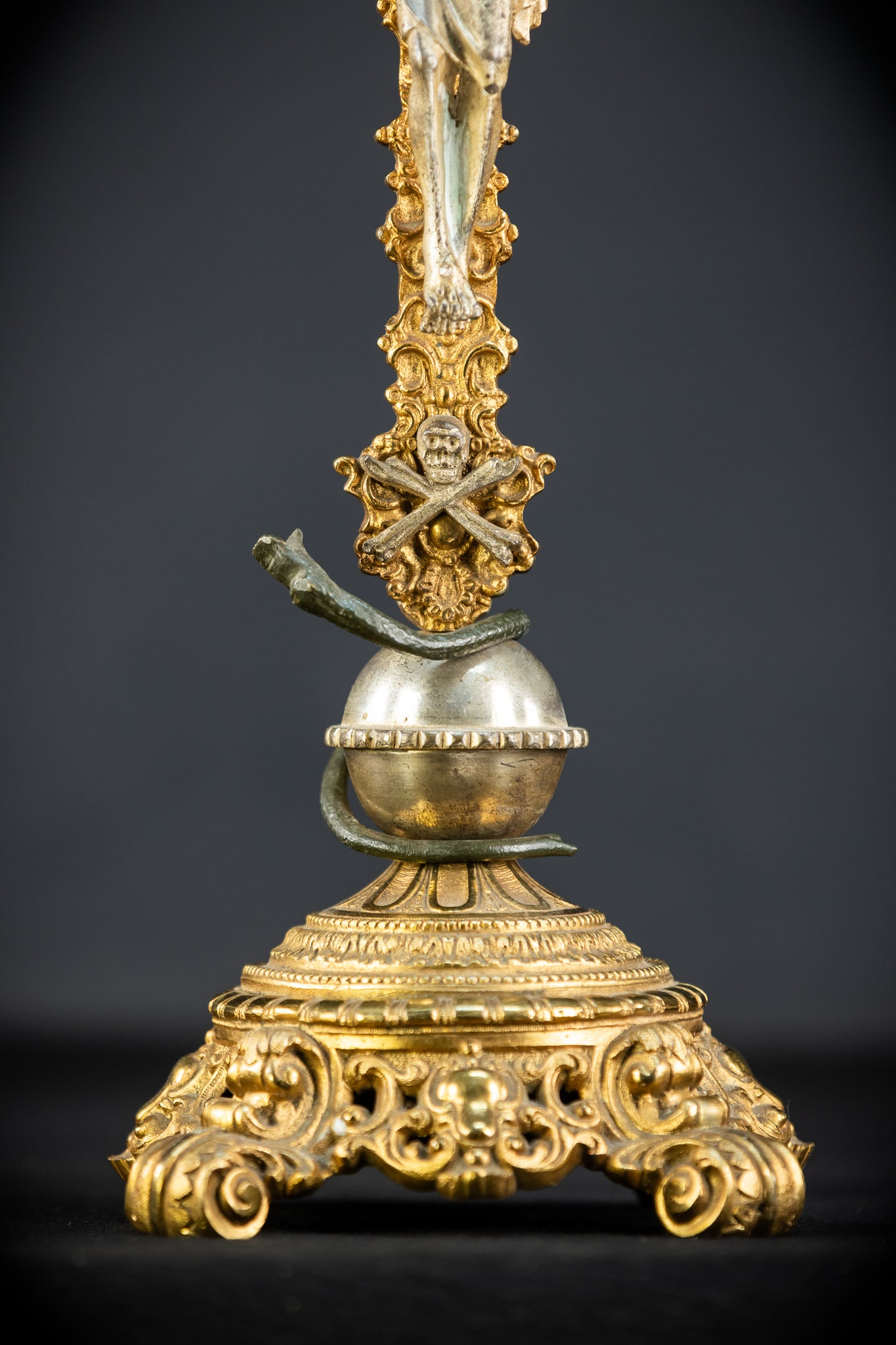 Crucifix Altar | French 1700s Gilded Bronze | 19.7"