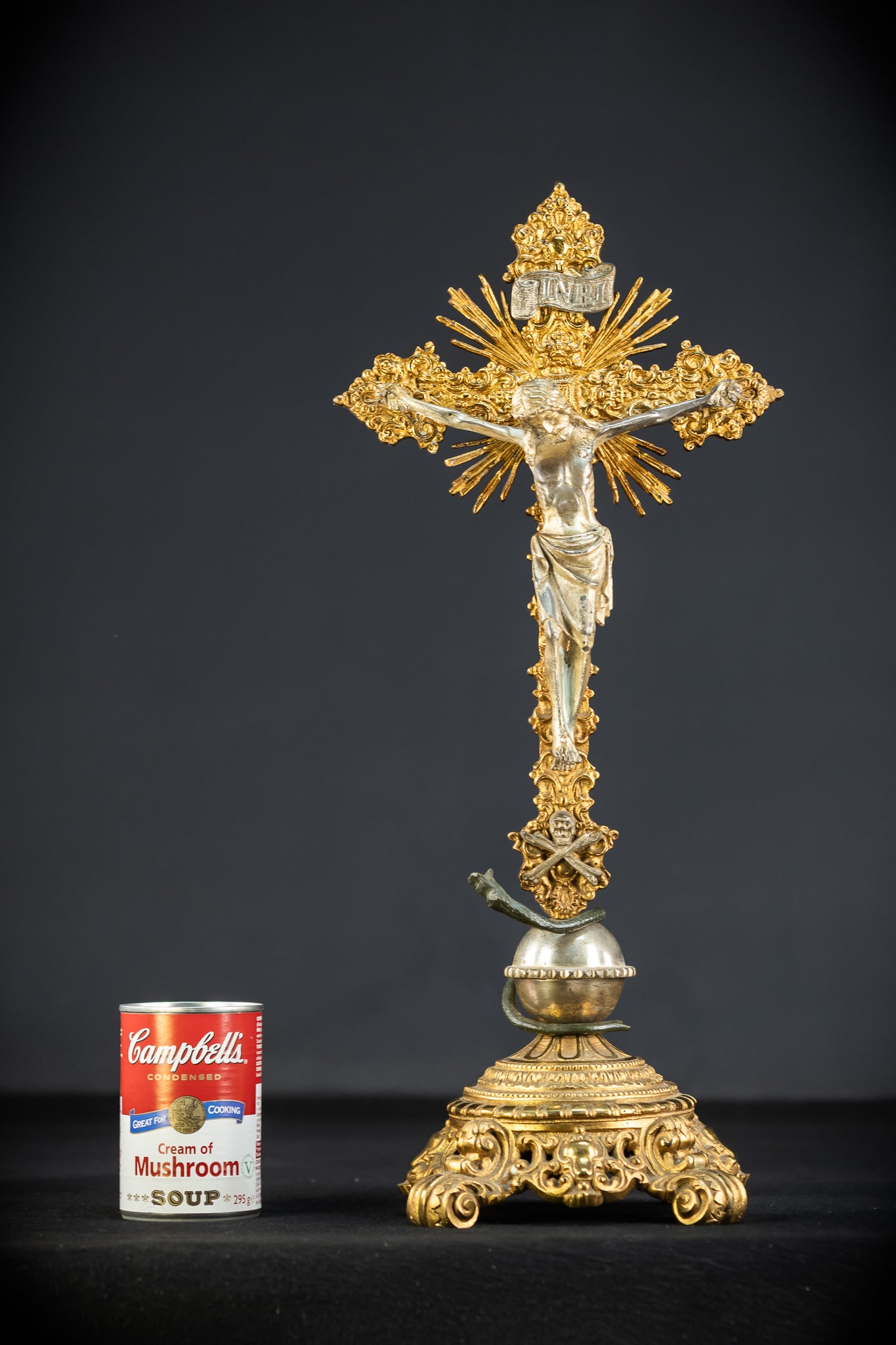 Crucifix Altar | French 1700s Gilded Bronze | 19.7"