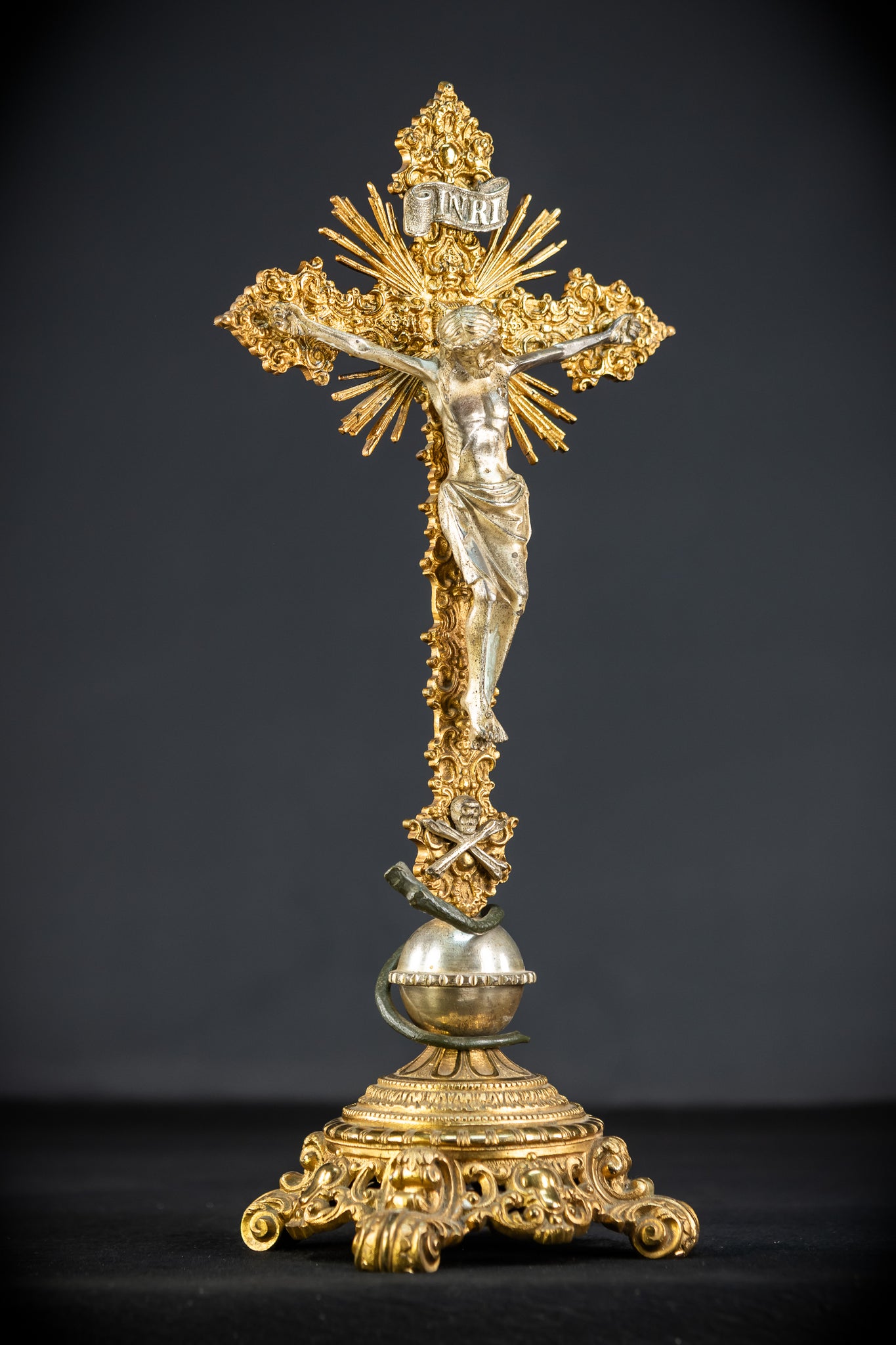 Crucifix Altar | French 1700s Gilded Bronze | 19.7"