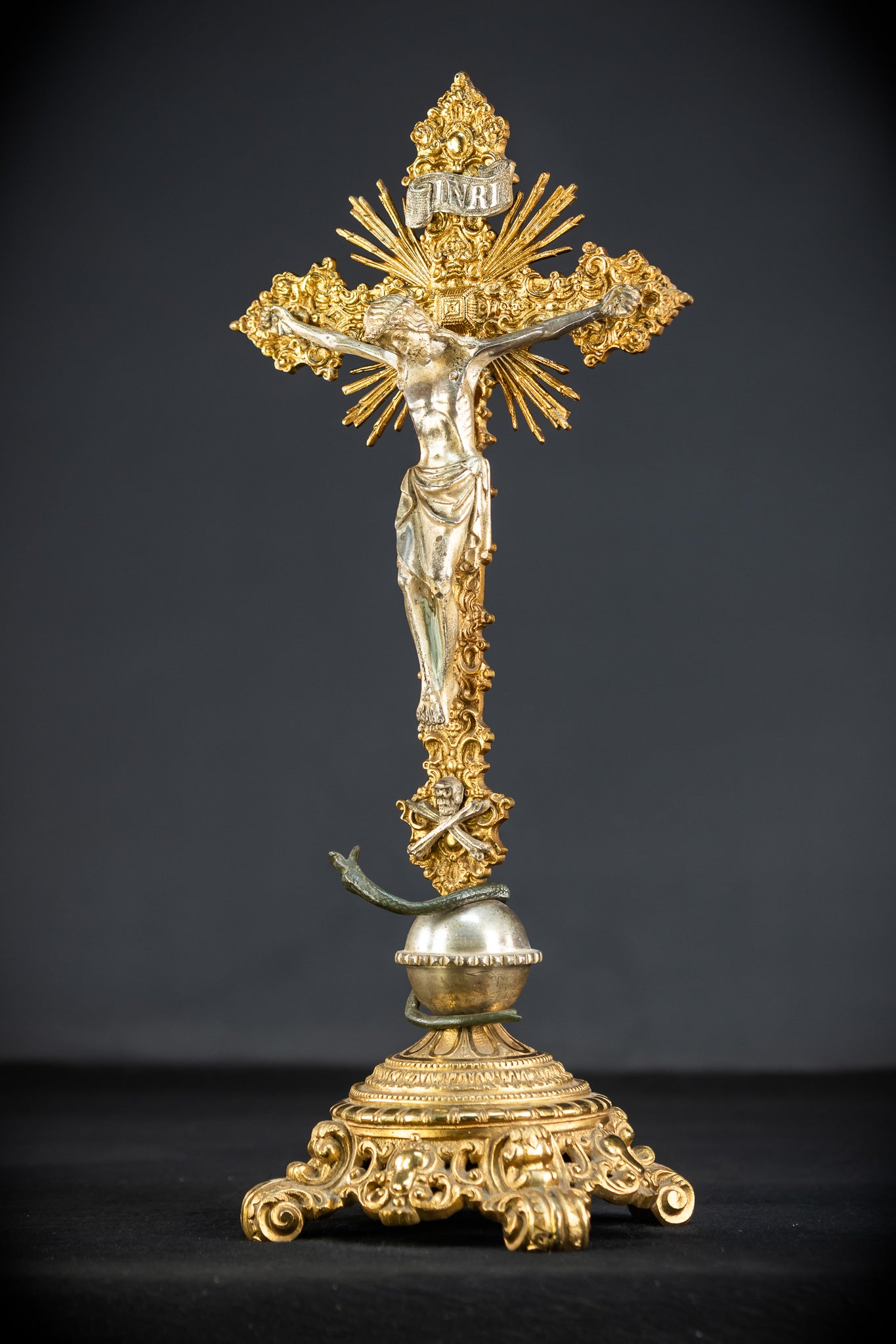 Crucifix Altar | French 1700s Gilded Bronze | 19.7"
