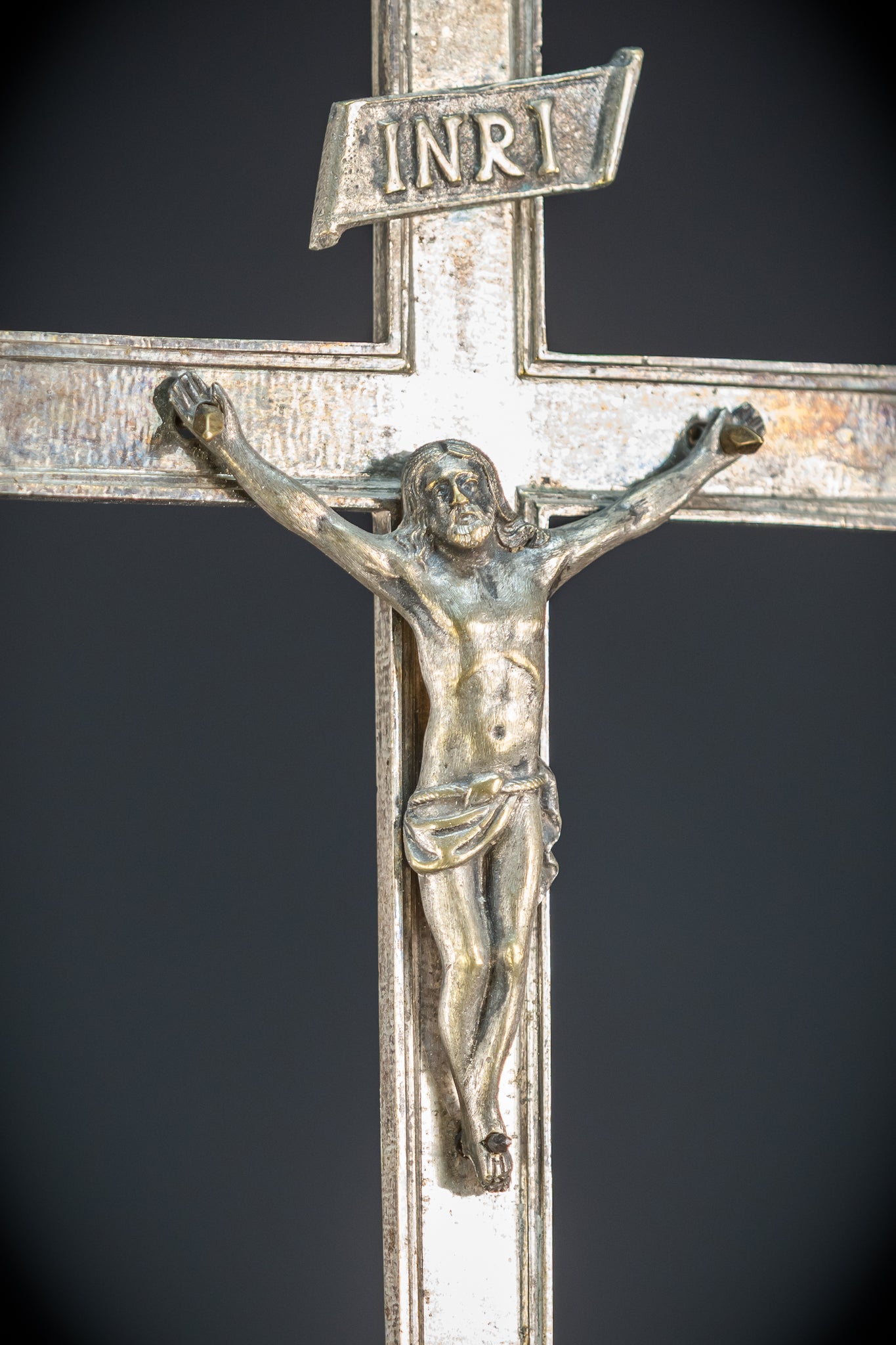 Processional Silver Plated Bronze Crucifix | 1700s | 20.1"