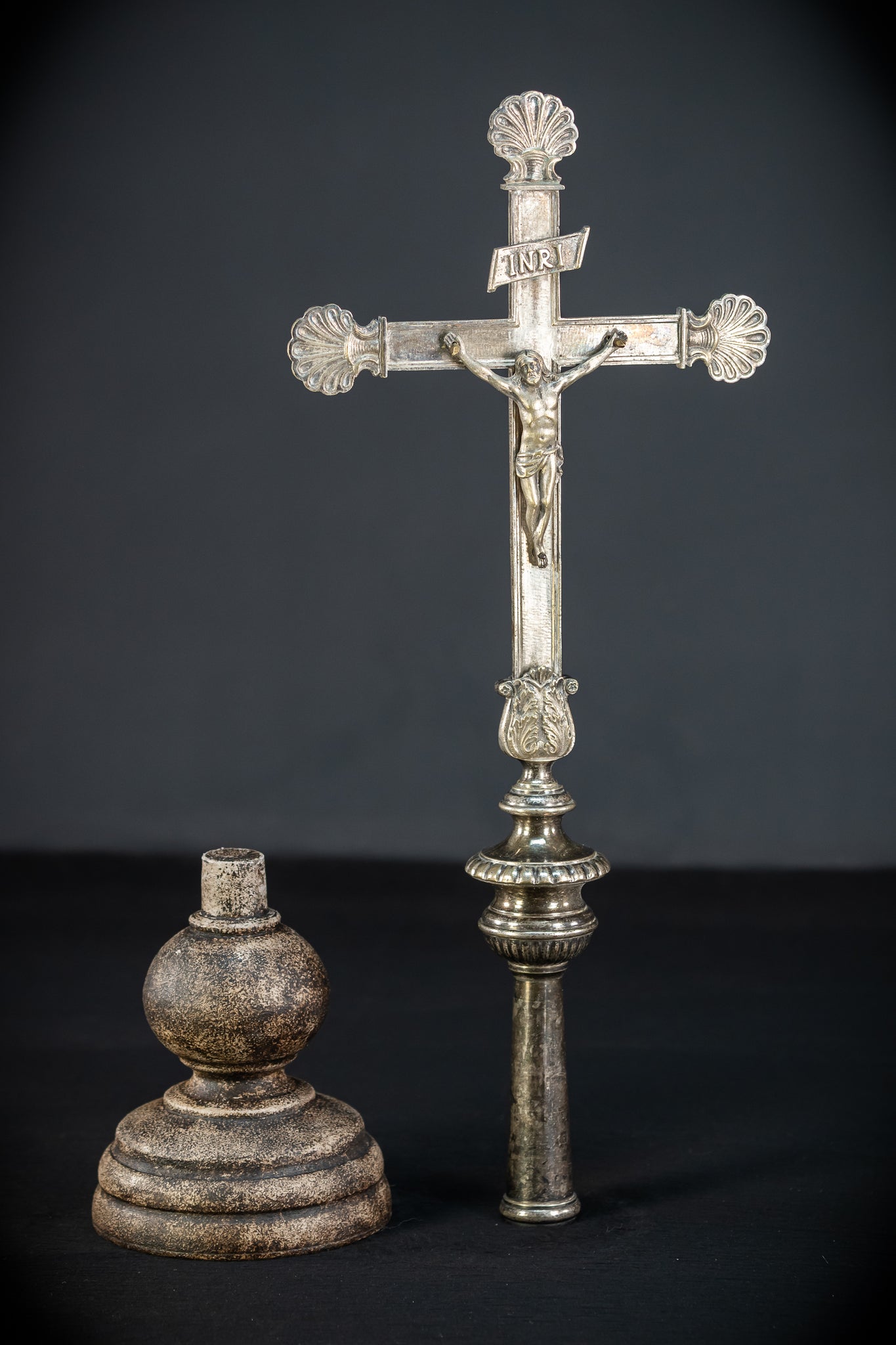 Processional Silver Plated Bronze Crucifix | 1700s | 20.1"