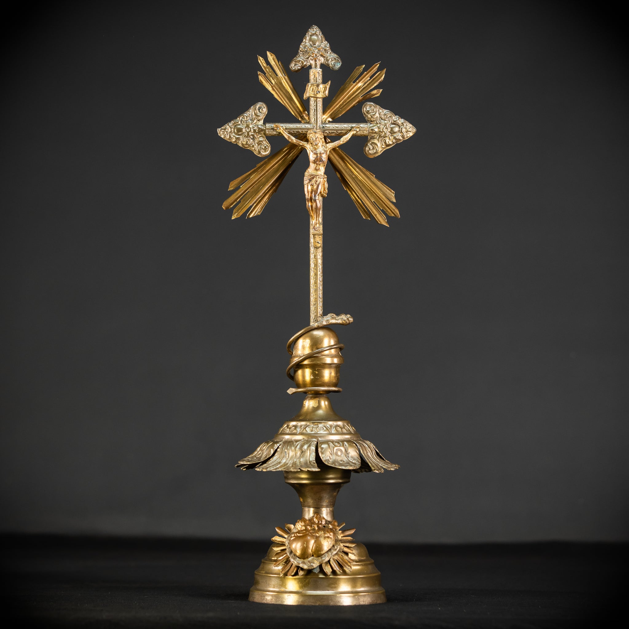 Altar Crucifix | 1800s Antique Brass | 20.3" / 51.5 cm