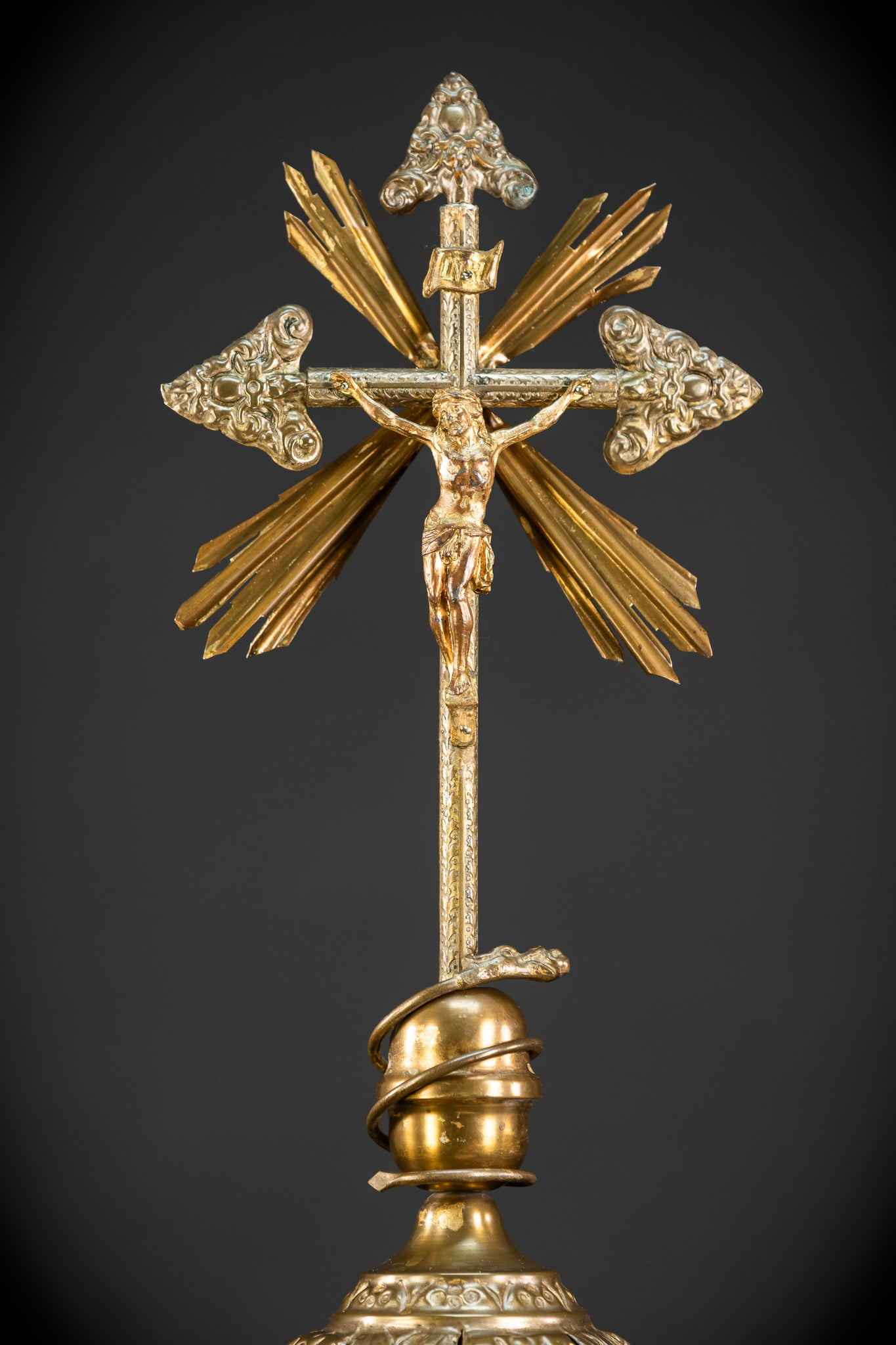 Altar Crucifix | 1800s Antique Brass | 20.3" / 51.5 cm