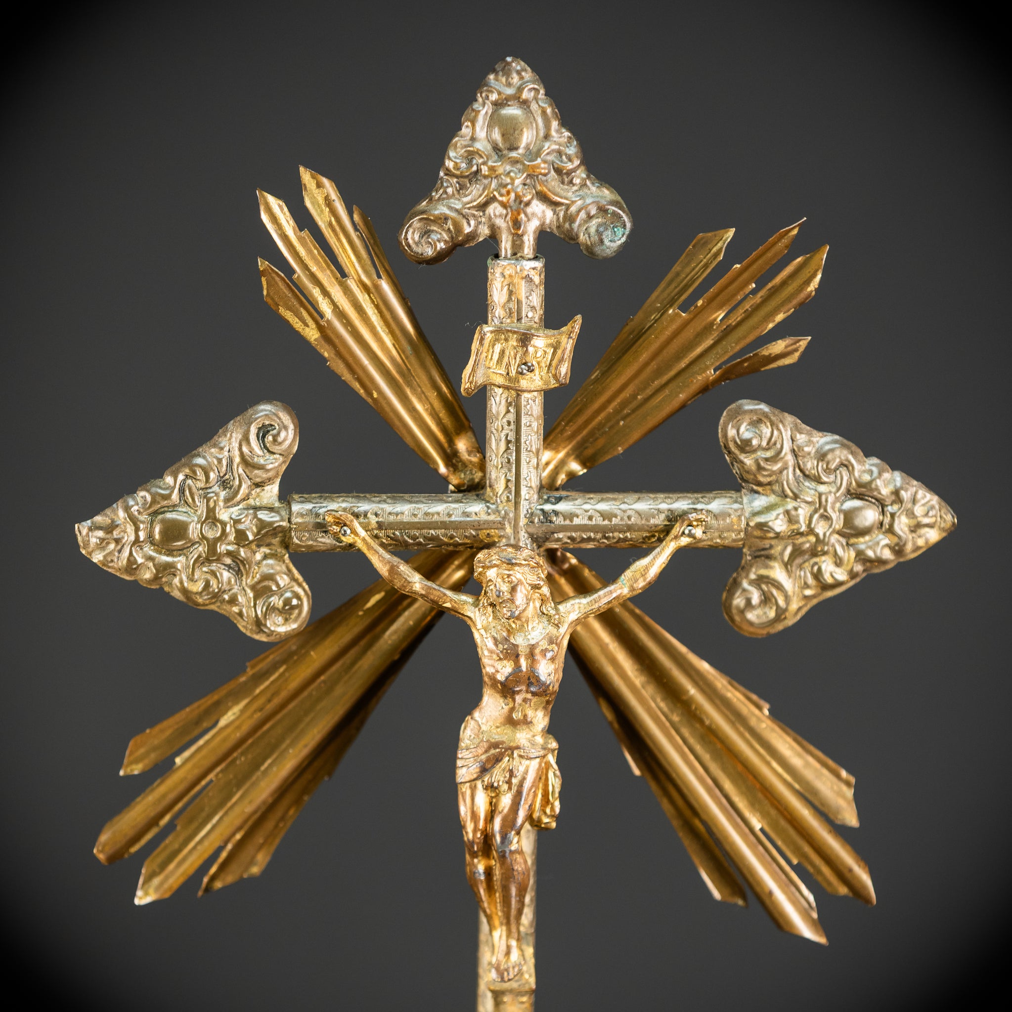 Altar Crucifix | 1800s Antique Brass | 20.3" / 51.5 cm