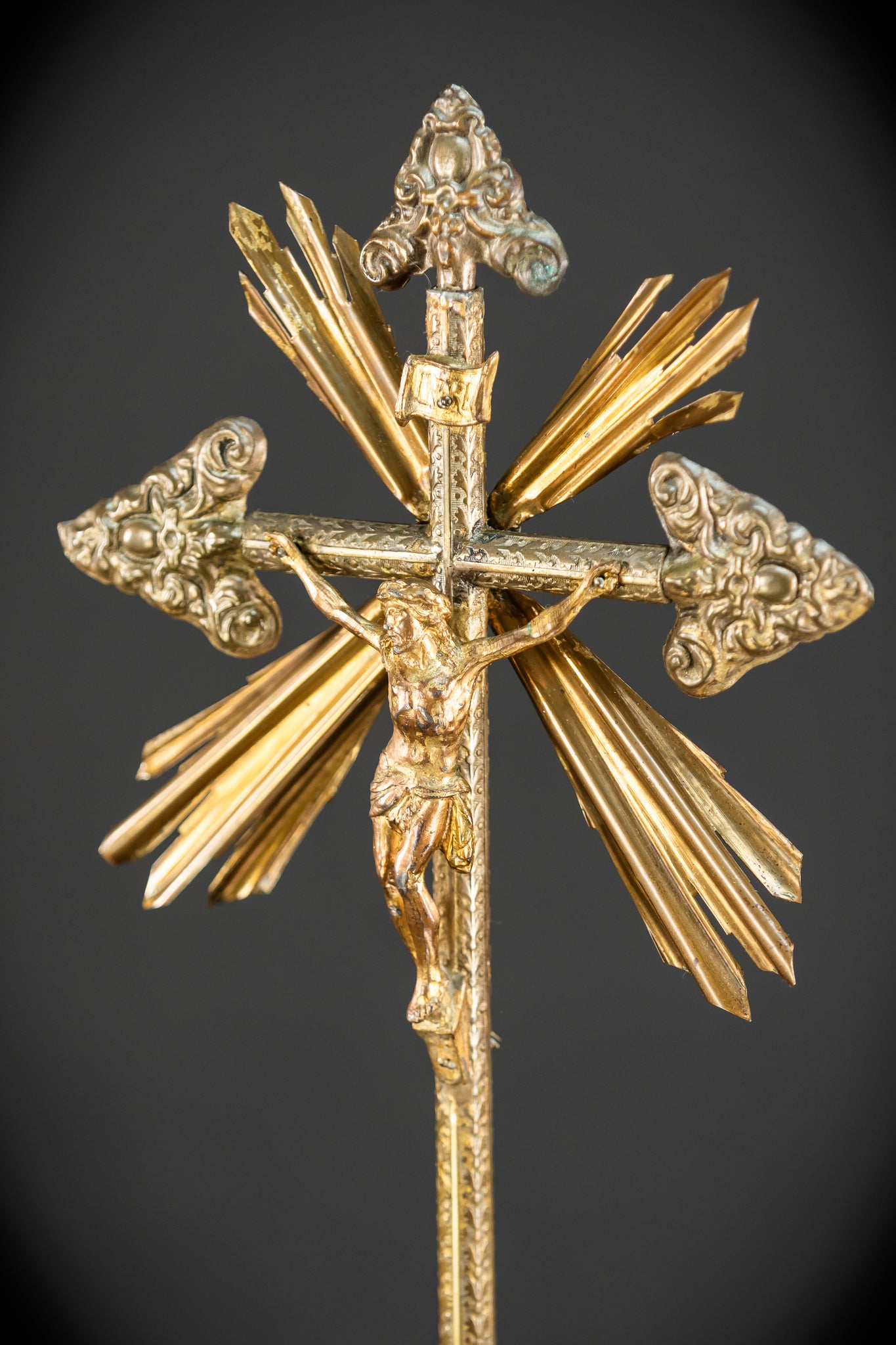 Altar Crucifix | 1800s Antique Brass | 20.3" / 51.5 cm