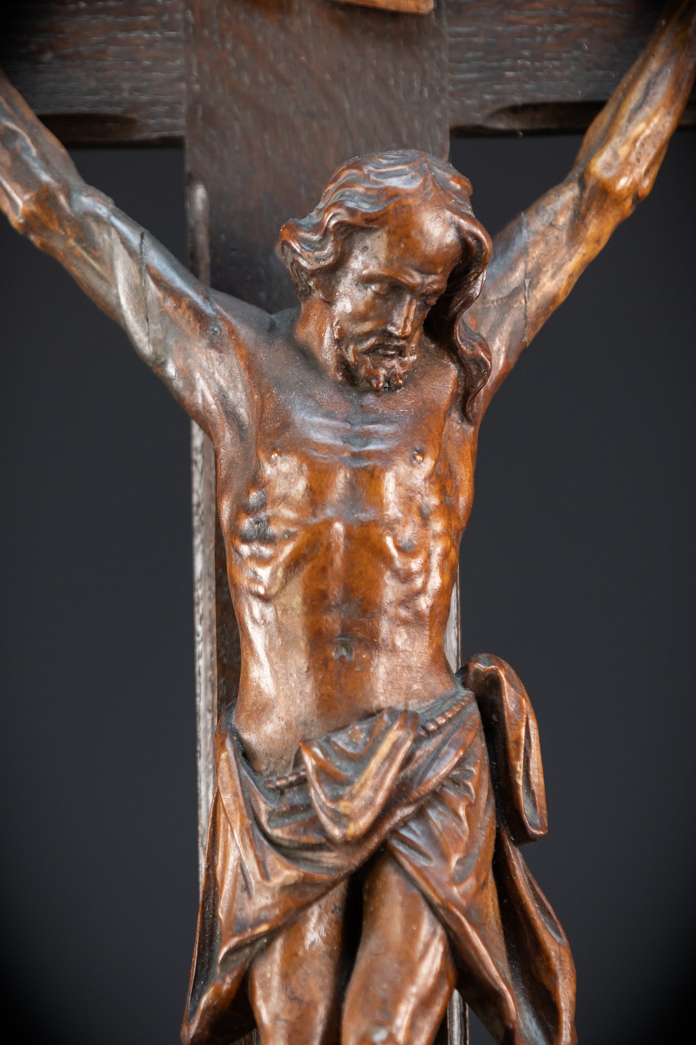 Wooden Altar Crucifix | 1800s Antique | 34.6" / 88 cm
