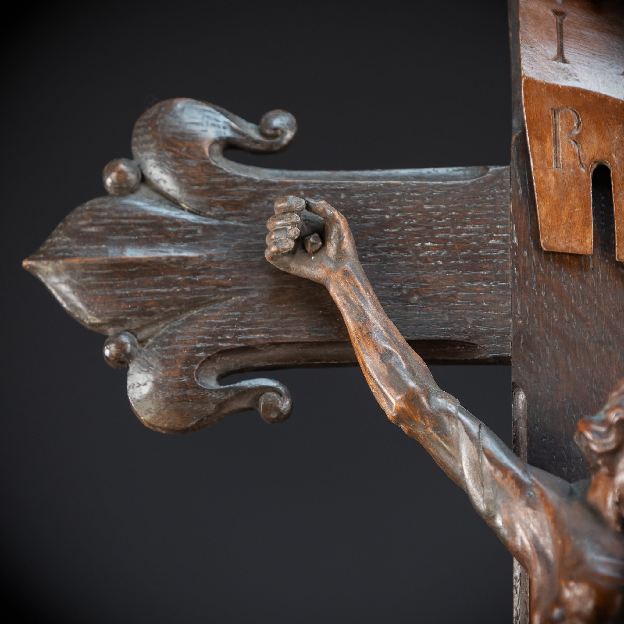 Wooden Altar Crucifix | 1800s Antique | 34.6" / 88 cm