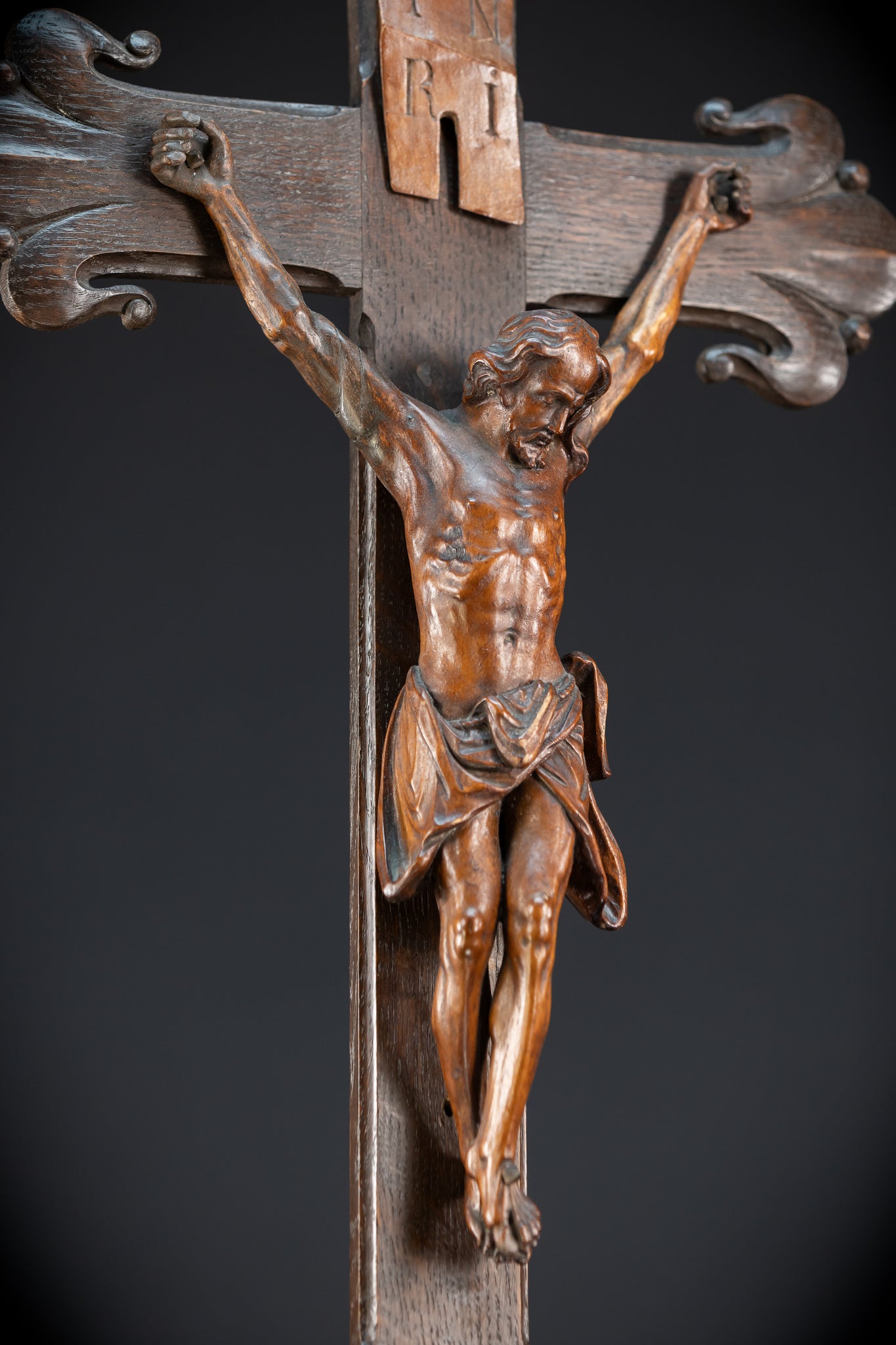 Wooden Altar Crucifix | 1800s Antique | 34.6" / 88 cm