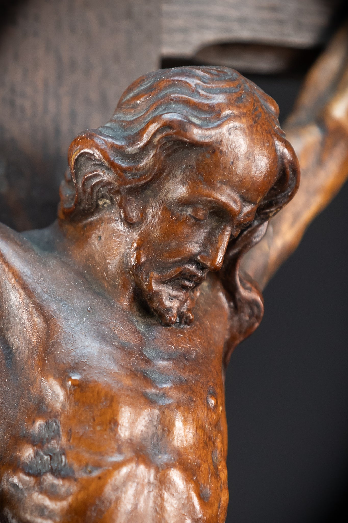 Wooden Altar Crucifix | 1800s Antique | 34.6" / 88 cm