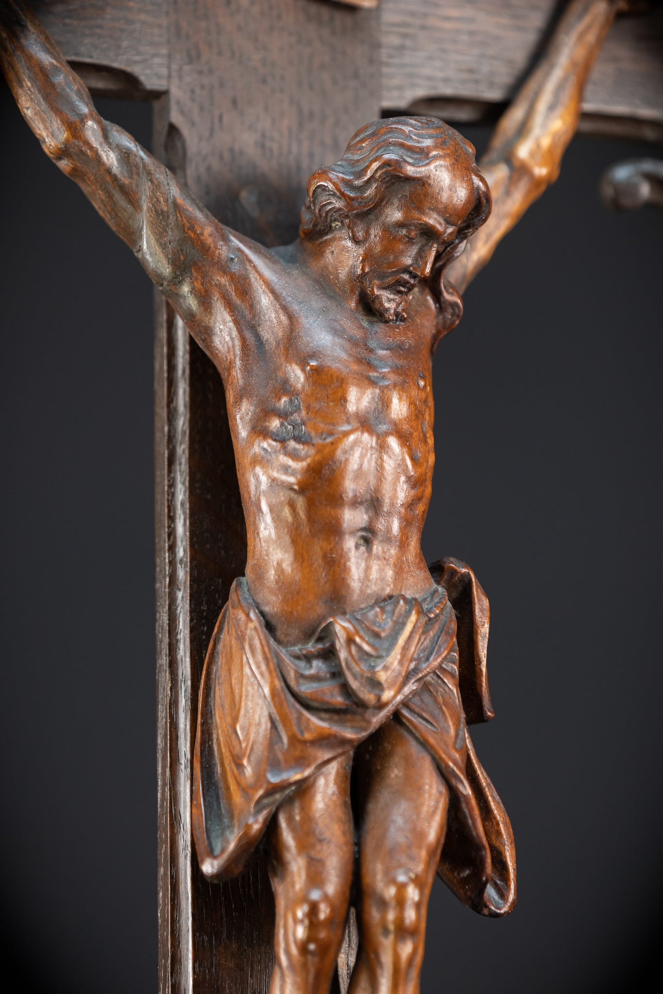 Wooden Altar Crucifix | 1800s Antique | 34.6" / 88 cm
