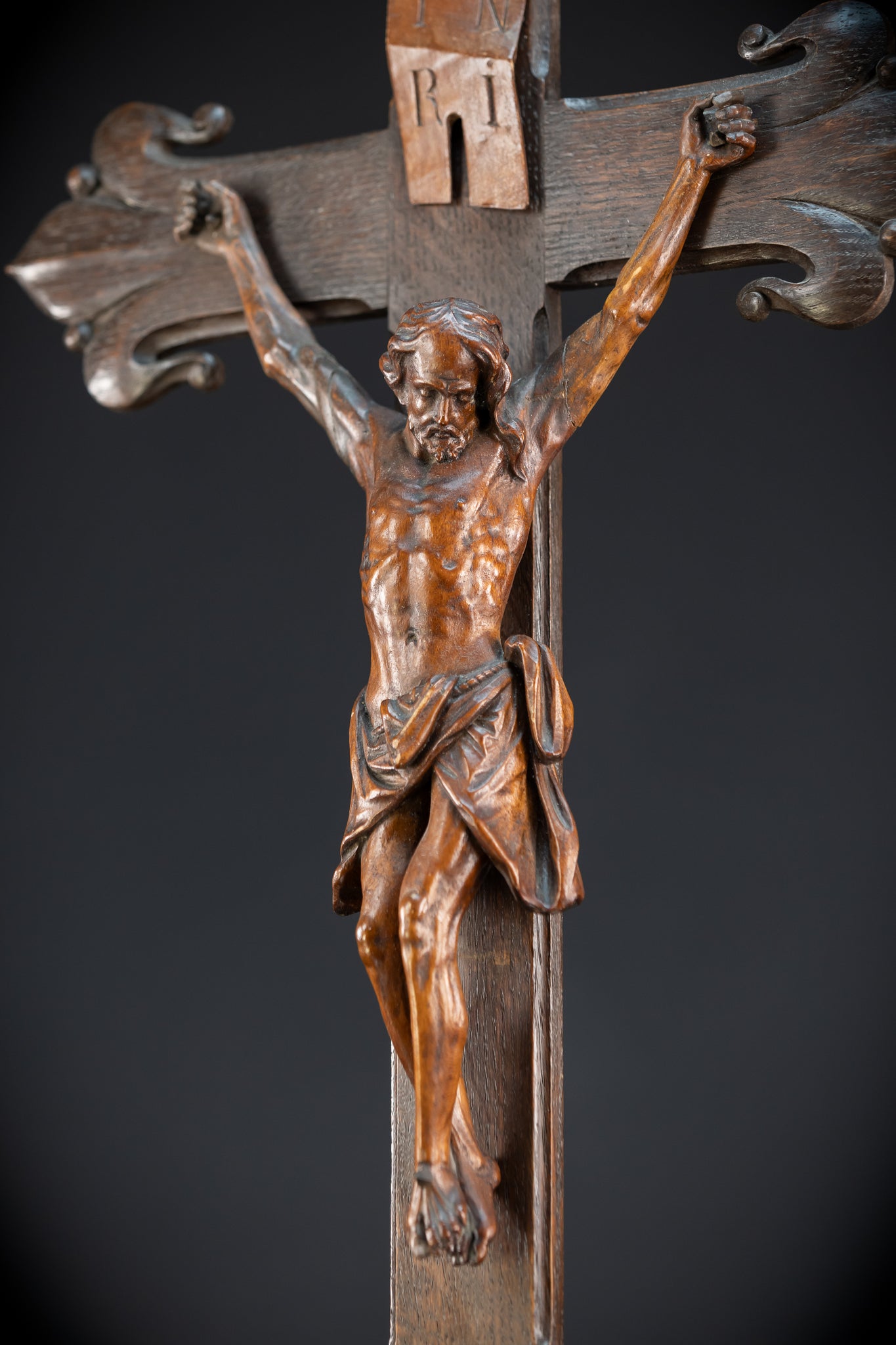 Wooden Altar Crucifix | 1800s Antique | 34.6" / 88 cm