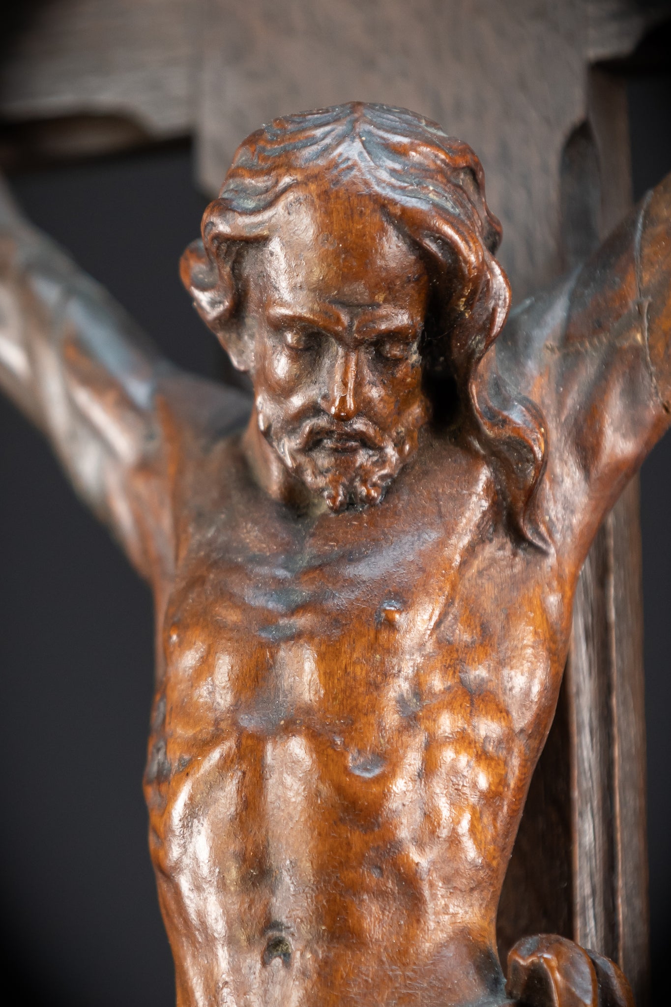 Wooden Altar Crucifix | 1800s Antique | 34.6" / 88 cm